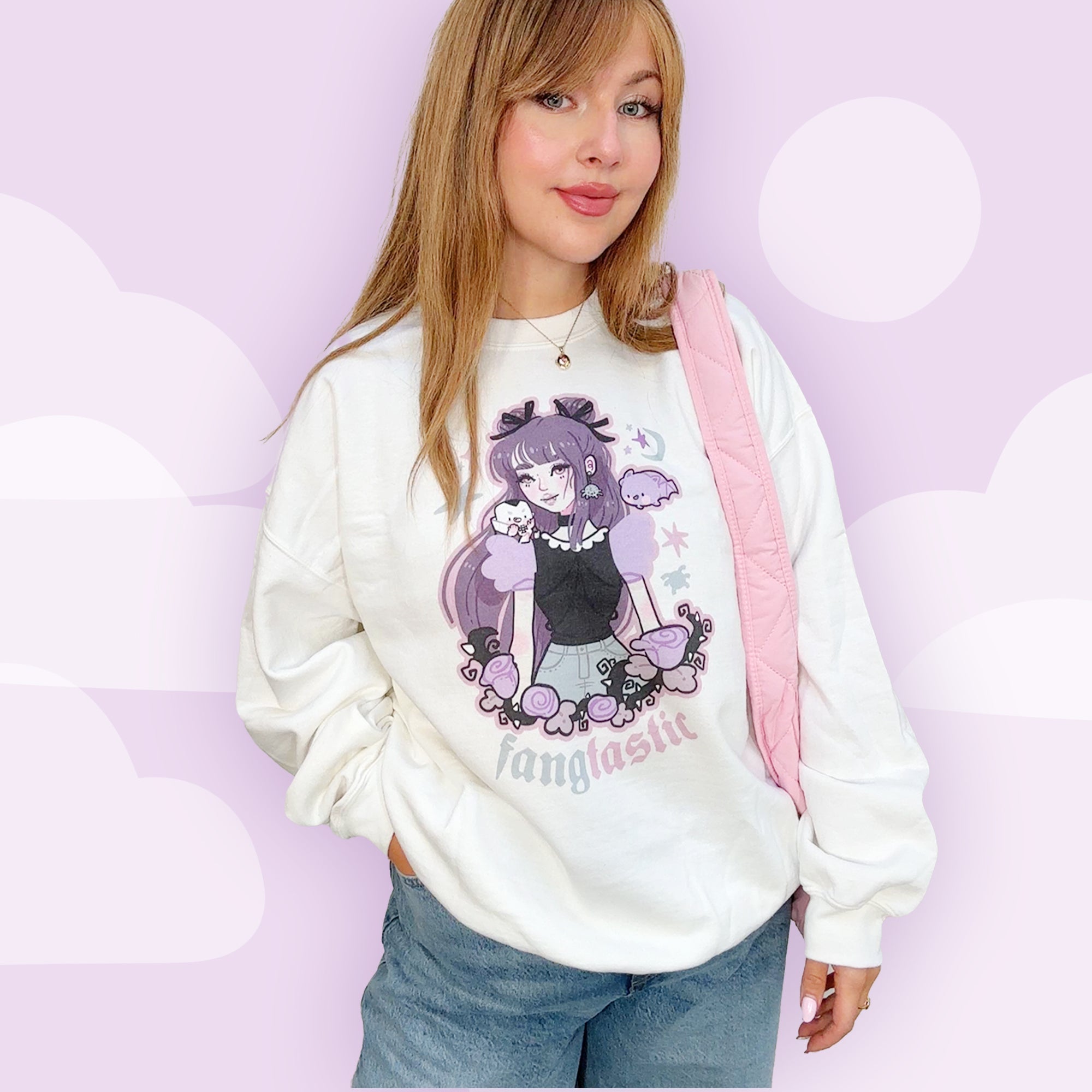 Violet the Vampire Jumper | Fangtastic Gothic Halloween Sweatshirt | Spooky Cute Bat & Vampire Apparel Katnipp character product