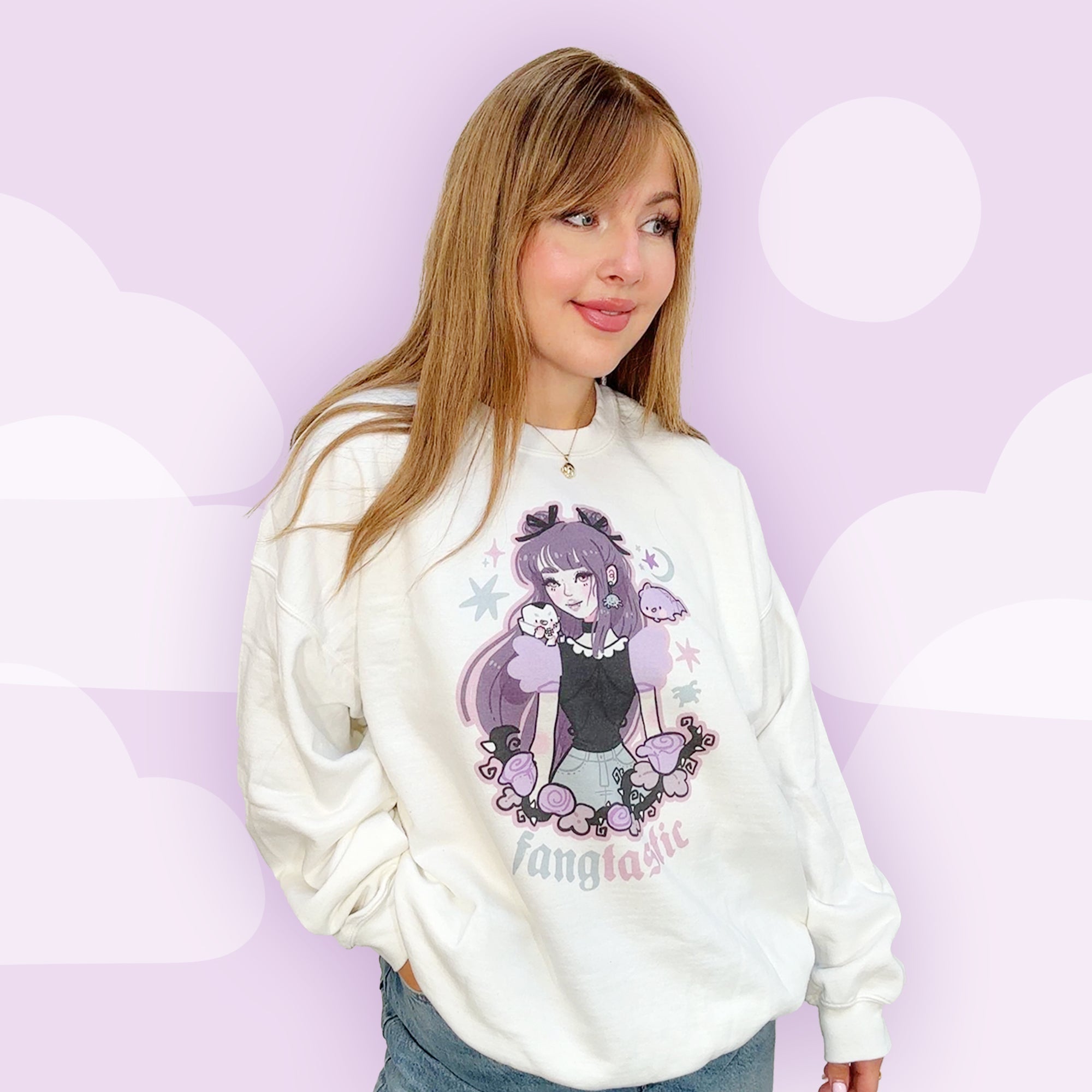 Violet the Vampire Jumper | Fangtastic Gothic Halloween Sweatshirt | Spooky Cute Bat & Vampire Apparel Katnipp character product