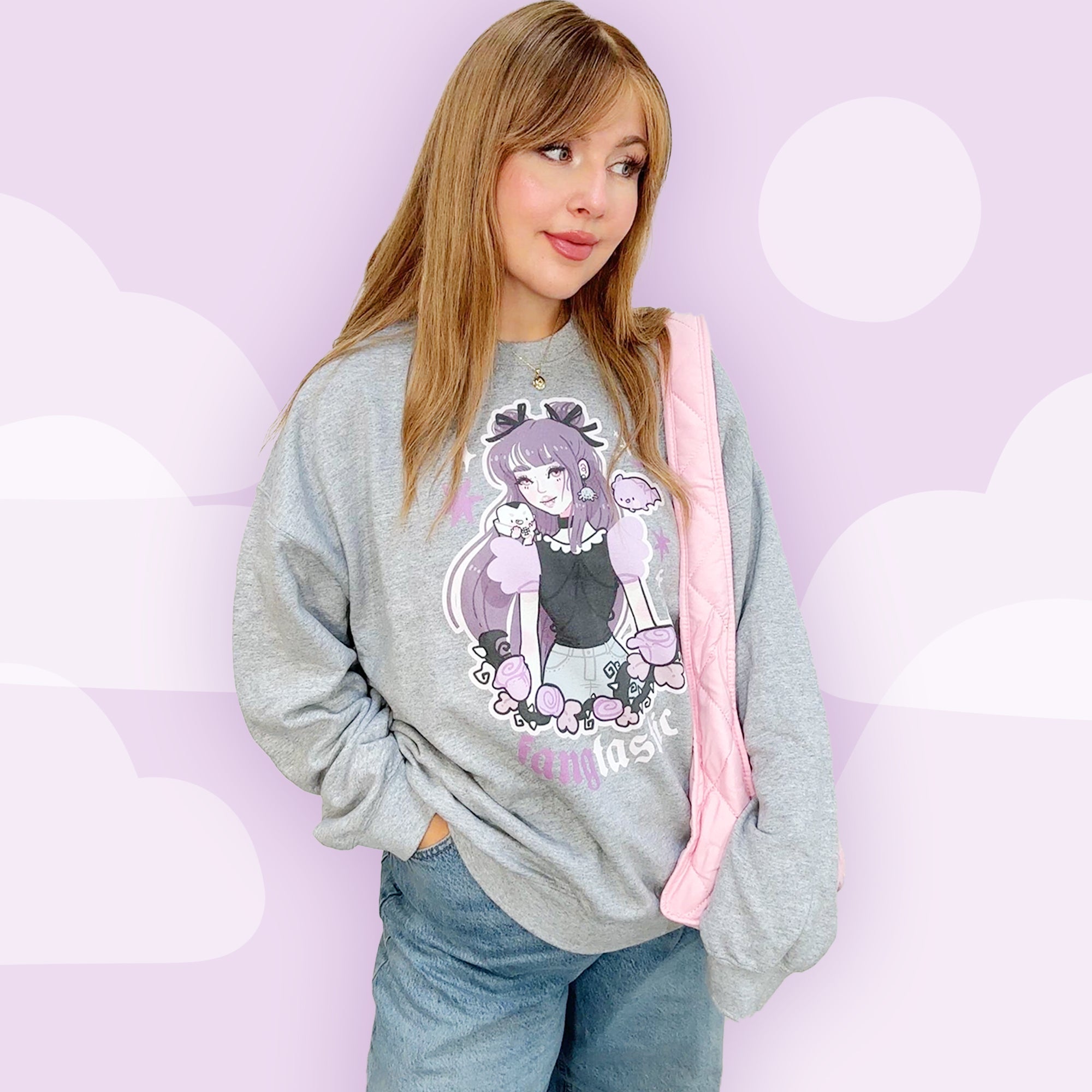 Violet the Vampire Jumper | Fangtastic Gothic Halloween Sweatshirt | Spooky Cute Bat & Vampire Apparel Katnipp character product