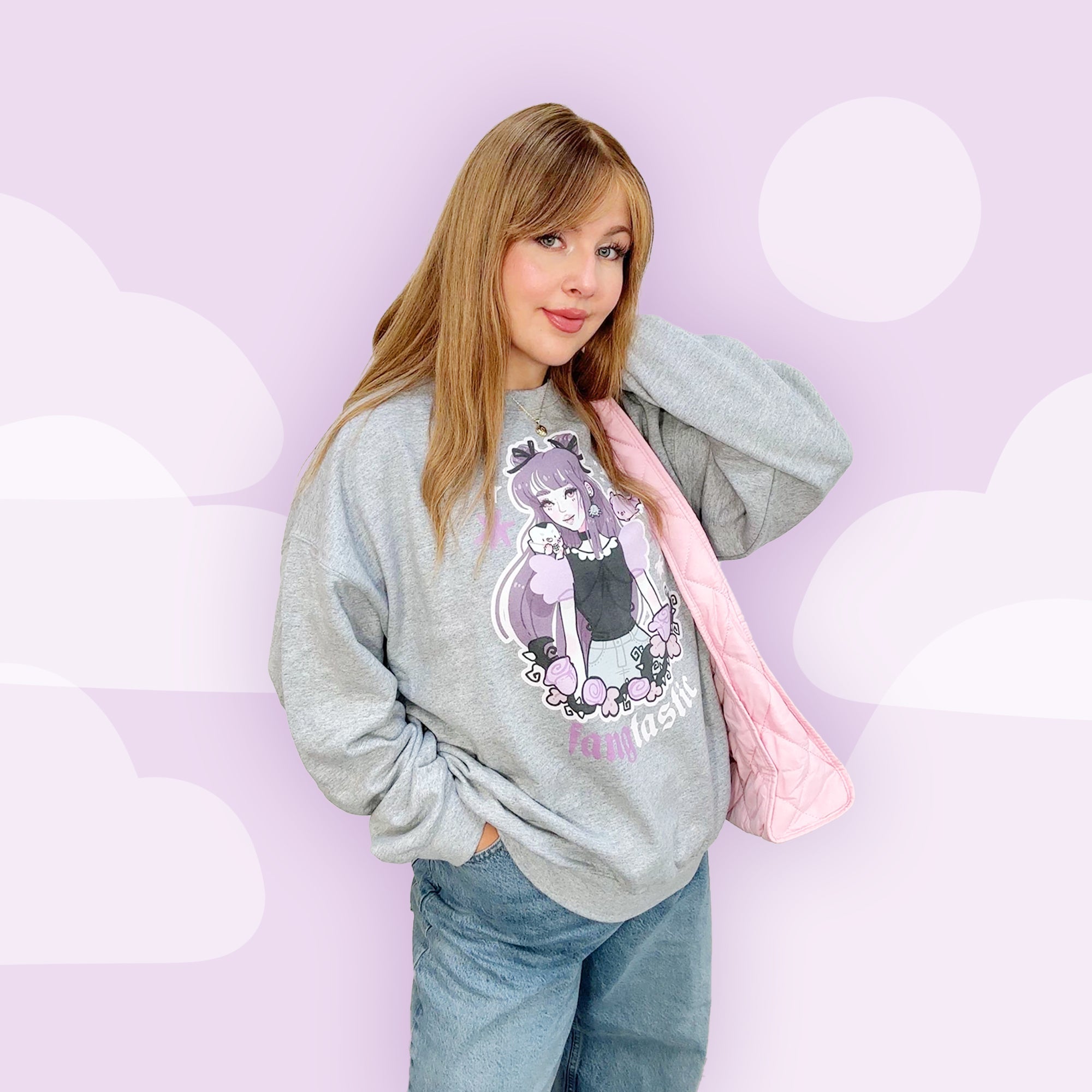 Violet the Vampire Jumper | Fangtastic Gothic Halloween Sweatshirt | Spooky Cute Bat & Vampire Apparel Katnipp character product