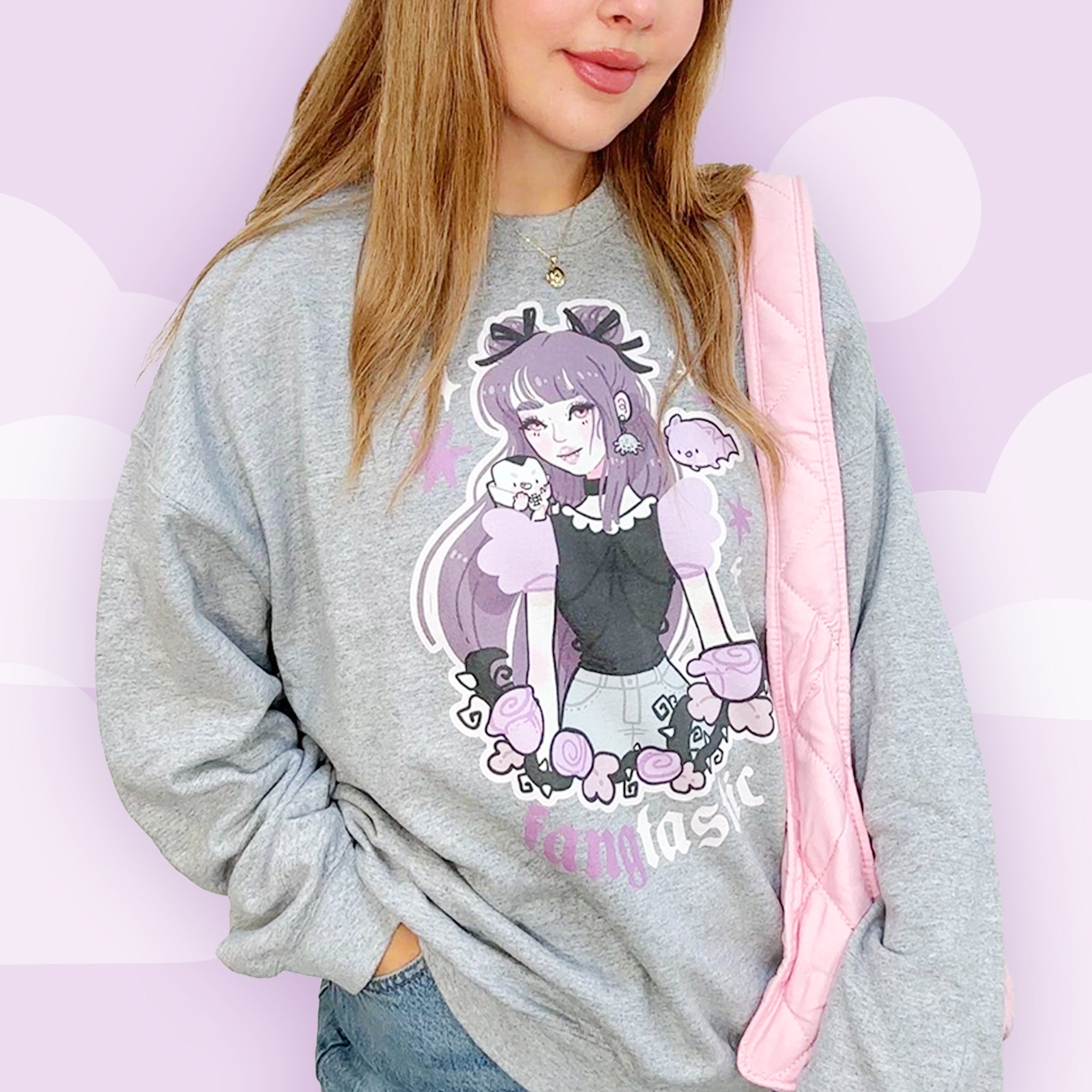 Violet the Vampire Jumper | Fangtastic Gothic Halloween Sweatshirt | Spooky Cute Bat & Vampire Apparel Katnipp character product