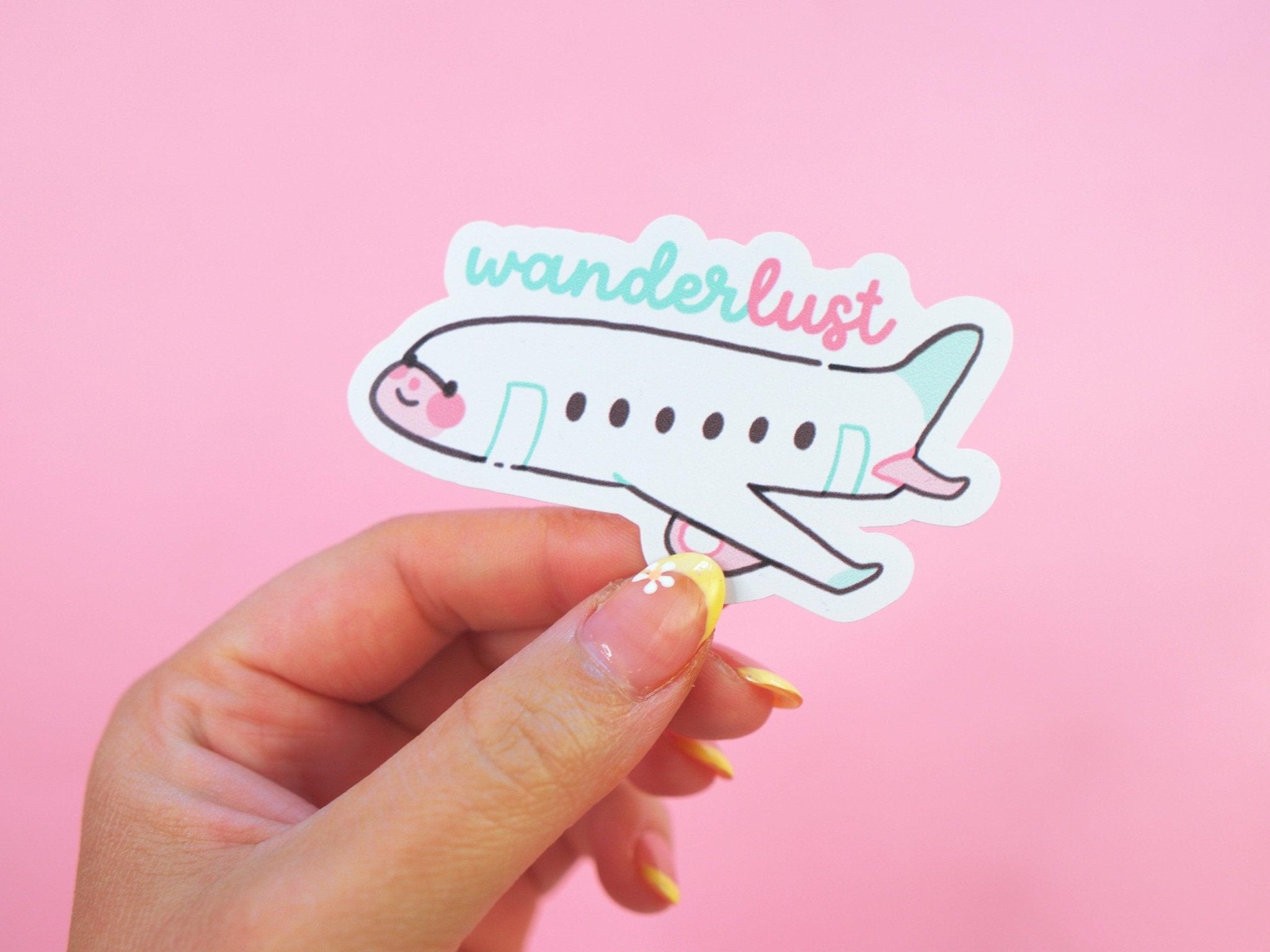 Wanderlust Plane Sticker | Cute Travel Vinyl Sticker | Kawaii Adventure Planner Sticker Katnipp character product