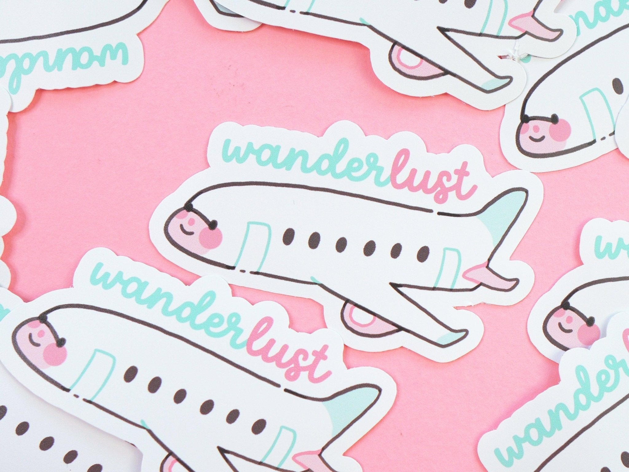 Wanderlust Plane Sticker | Cute Travel Vinyl Sticker | Kawaii Adventure Planner Sticker Katnipp character product
