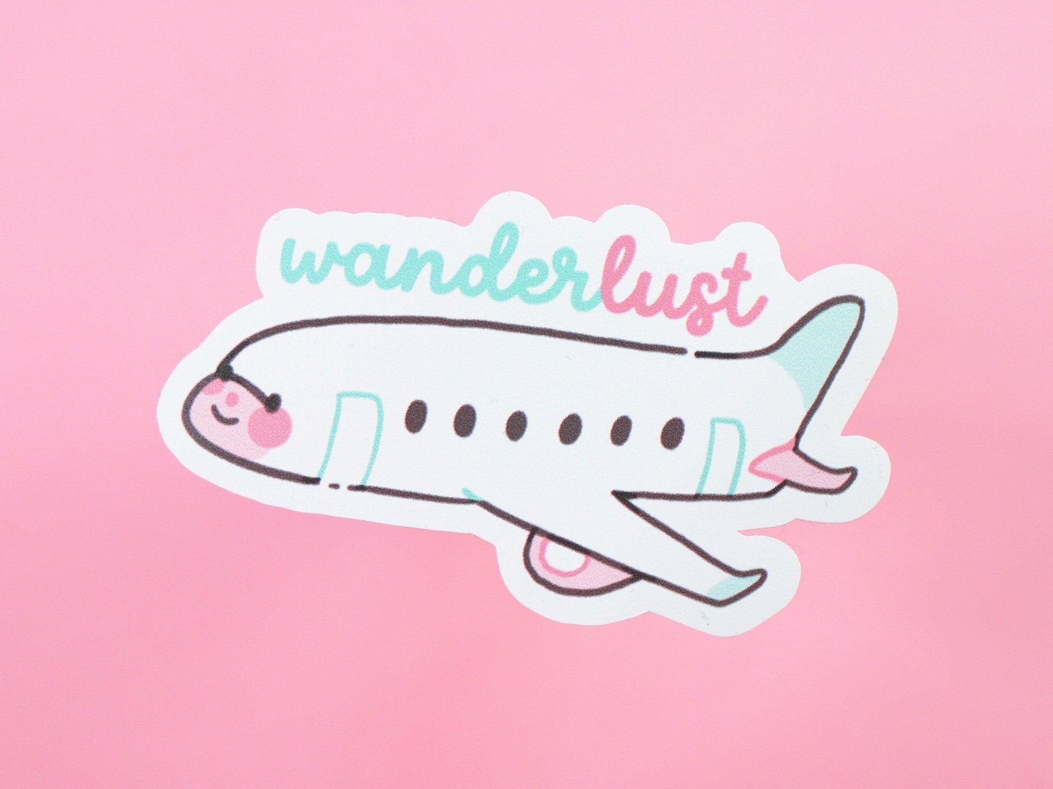 Wanderlust Plane Sticker | Cute Travel Vinyl Sticker | Kawaii Adventure Planner Sticker Katnipp character product