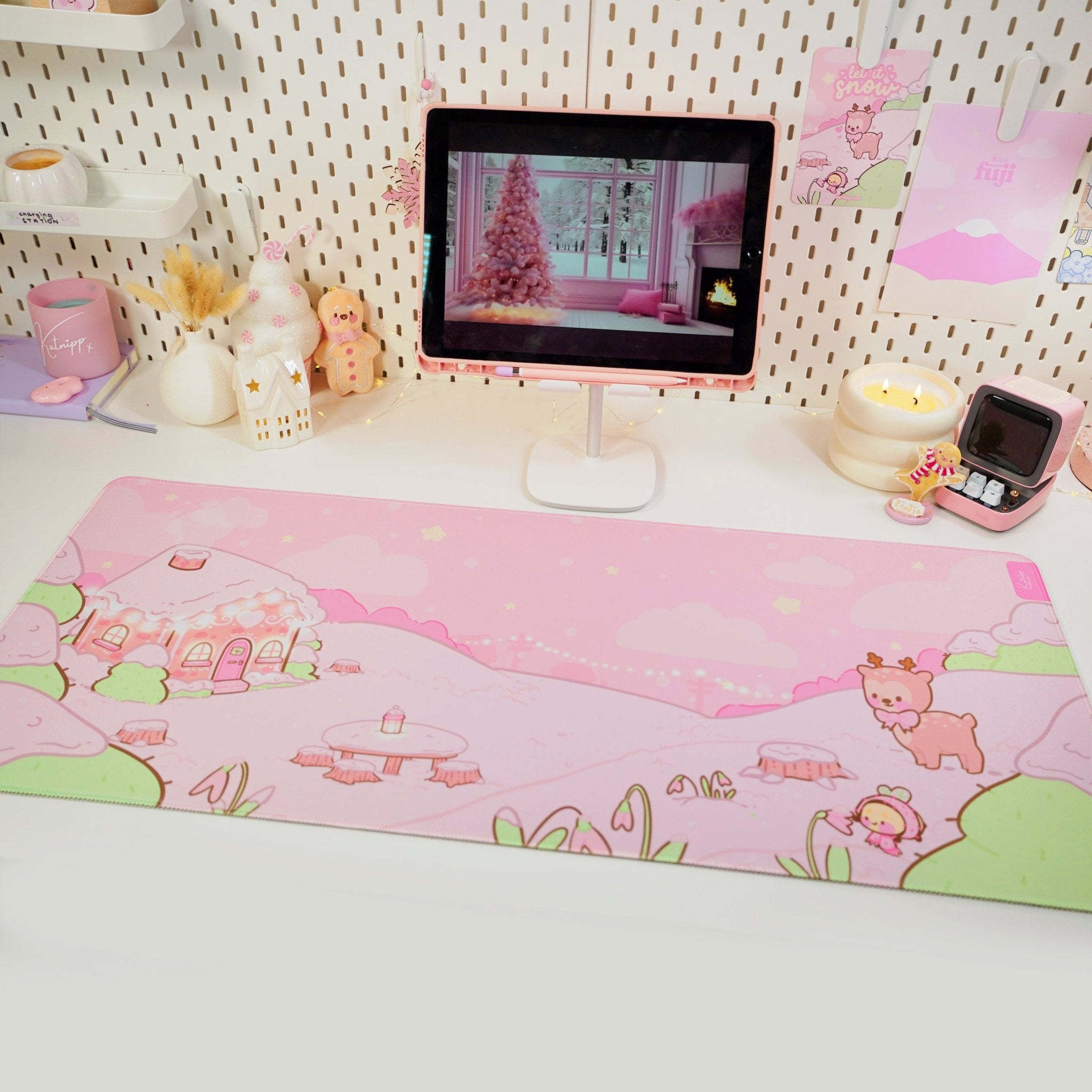 Winter Christmas Desk Mat | Cinnamon & Bumblebutt | Kawaii Pastel Desk Decor Katnipp character product