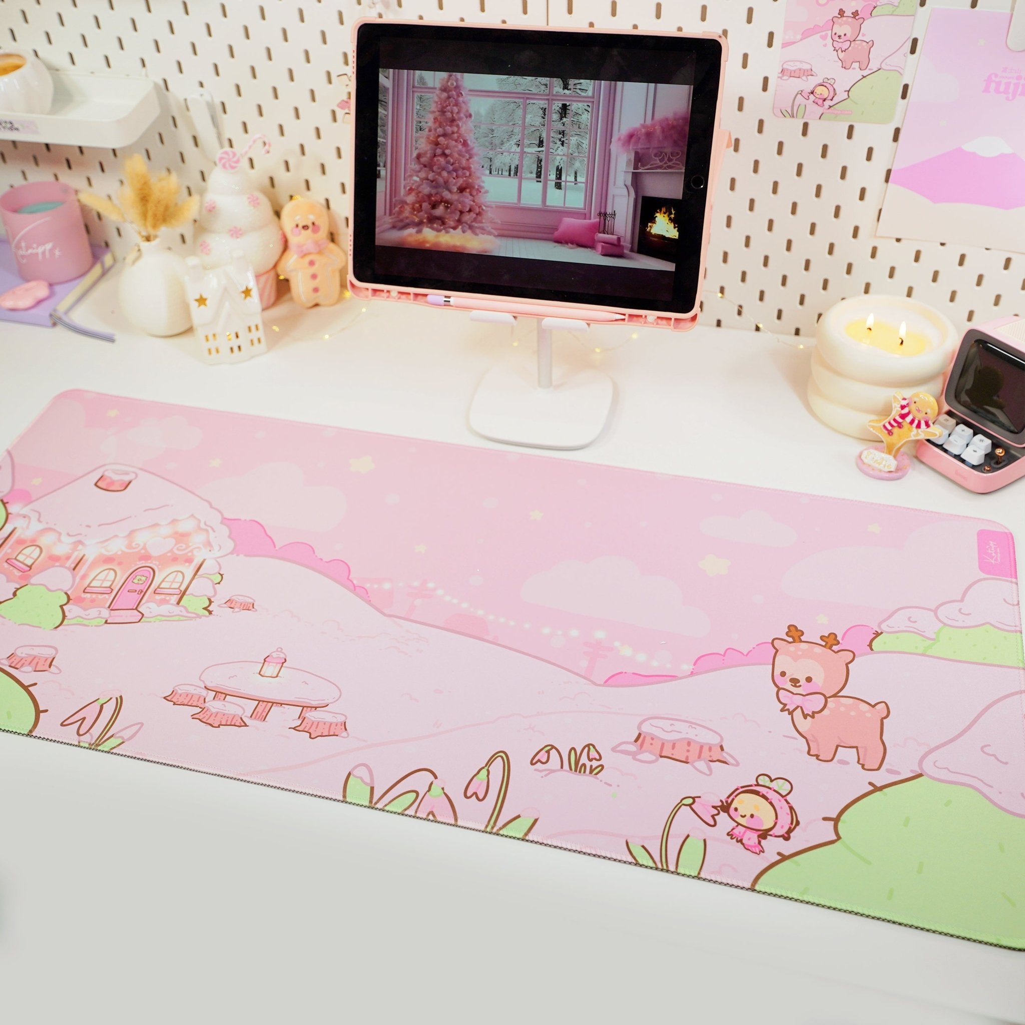 Winter Christmas Desk Mat | Cinnamon & Bumblebutt | Kawaii Pastel Desk Decor Katnipp character product