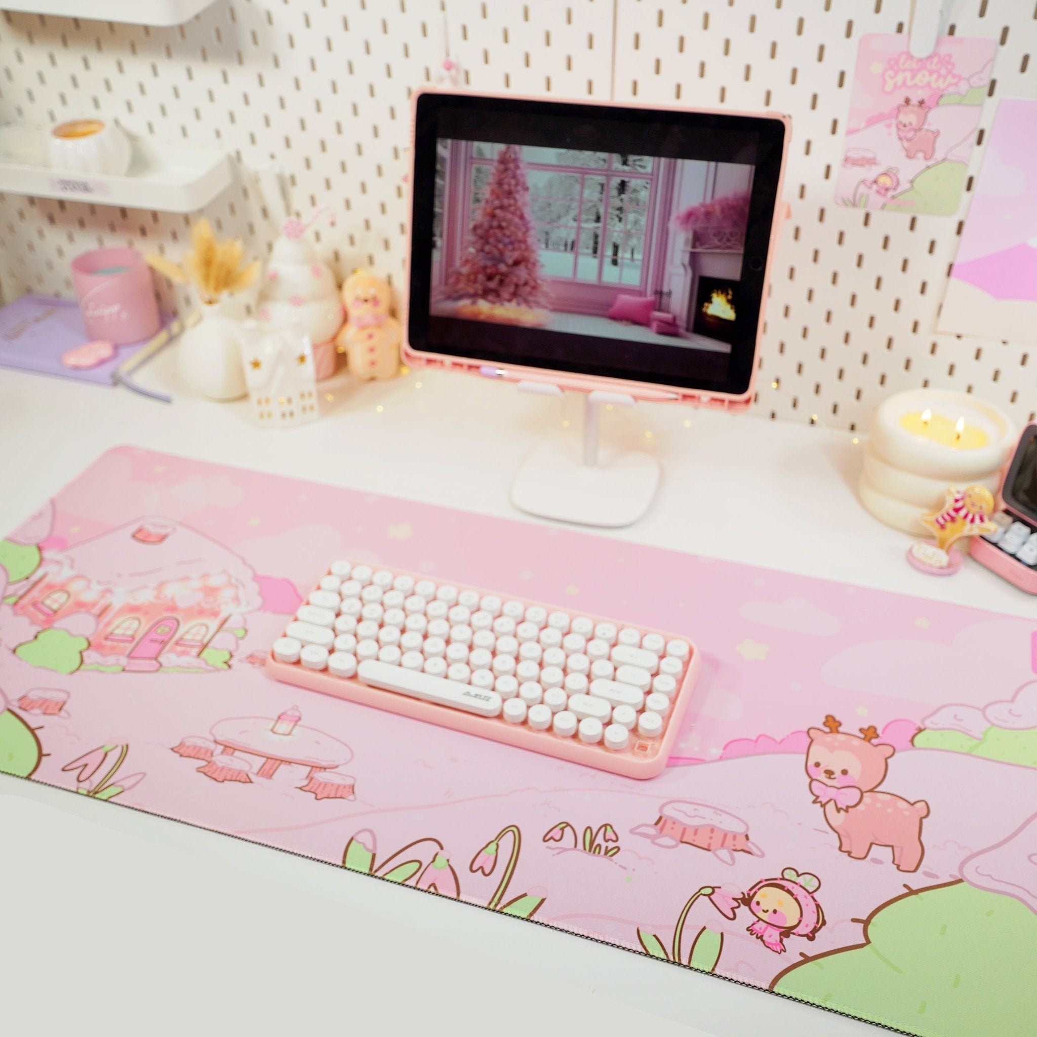 Winter Christmas Desk Mat | Cinnamon & Bumblebutt | Kawaii Pastel Desk Decor Katnipp character product