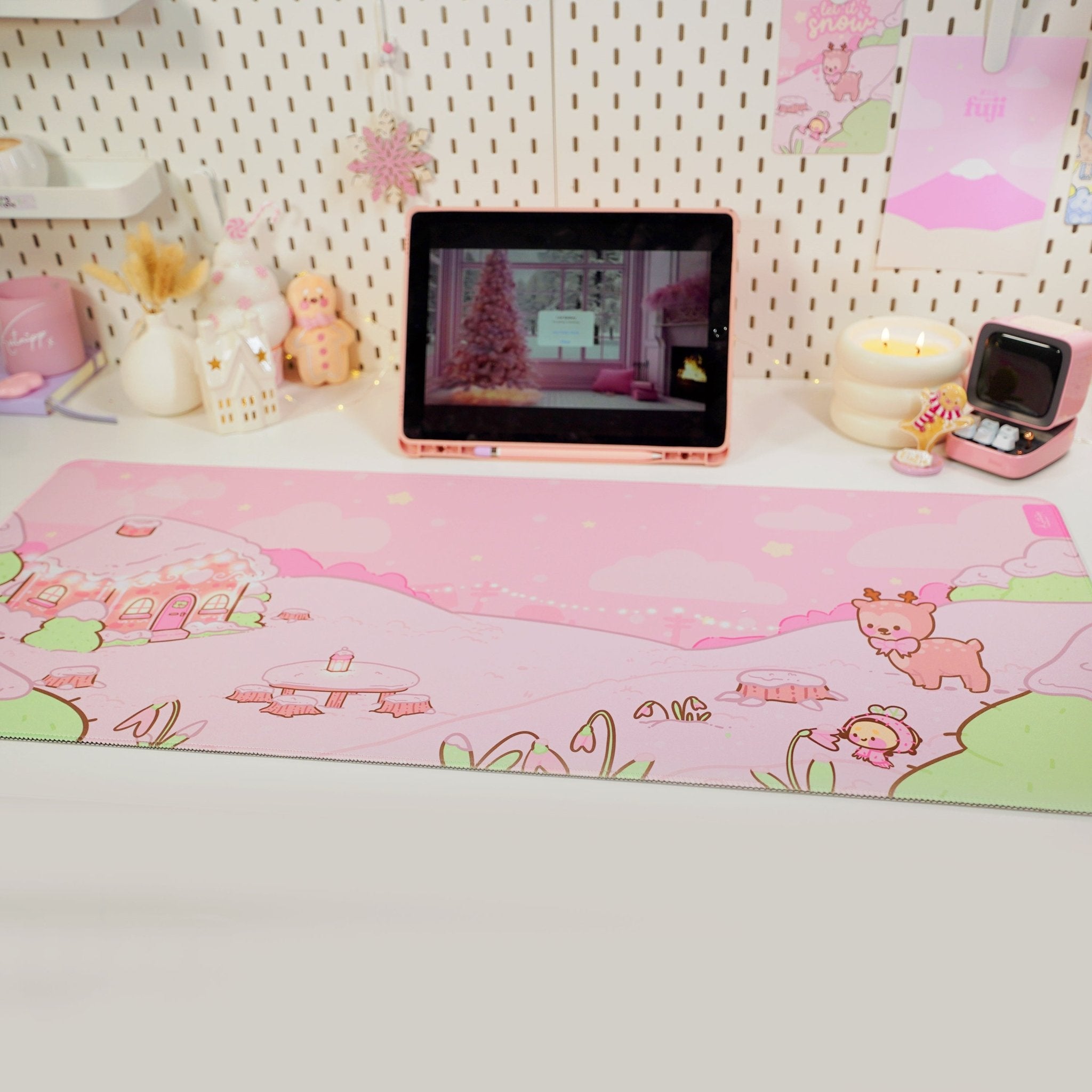 Winter Christmas Desk Mat | Cinnamon & Bumblebutt | Kawaii Pastel Desk Decor Katnipp character product
