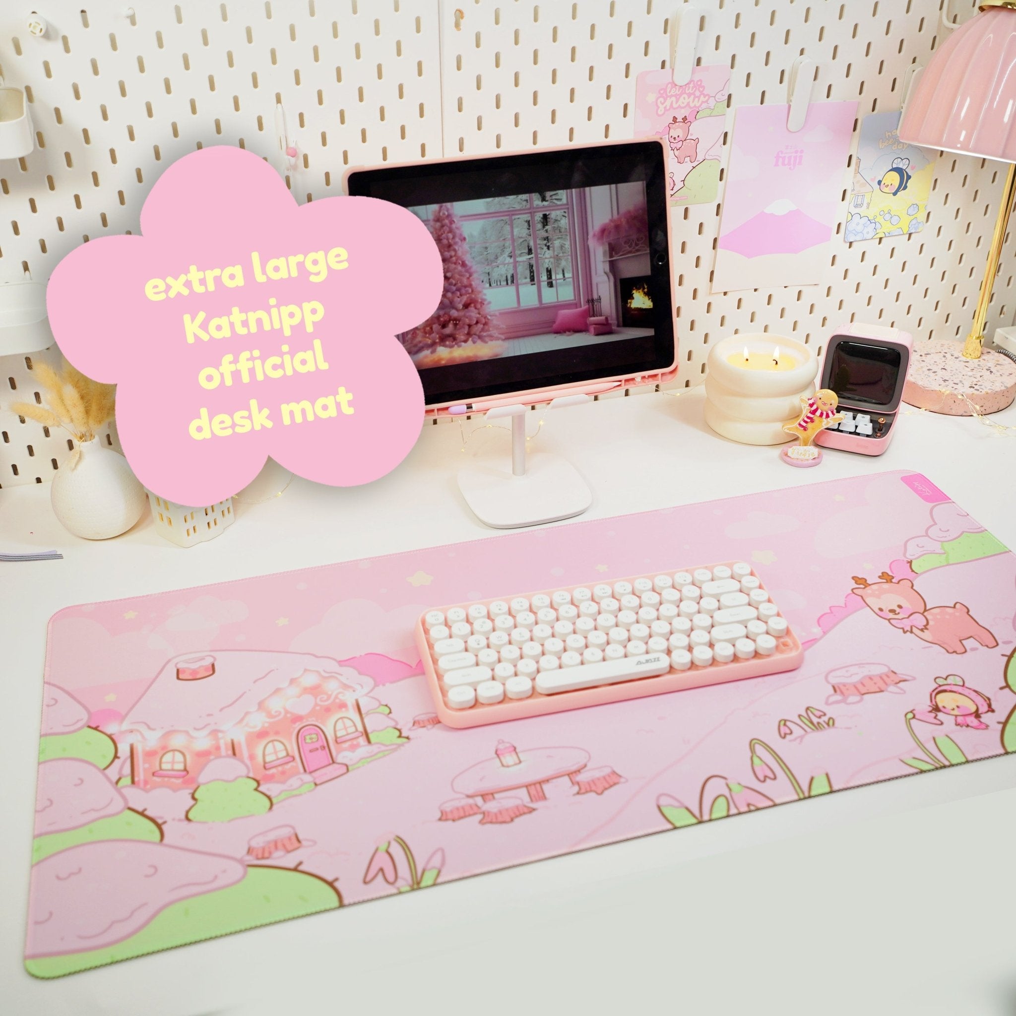 Winter Christmas Desk Mat | Cinnamon & Bumblebutt | Kawaii Pastel Desk Decor Katnipp character product