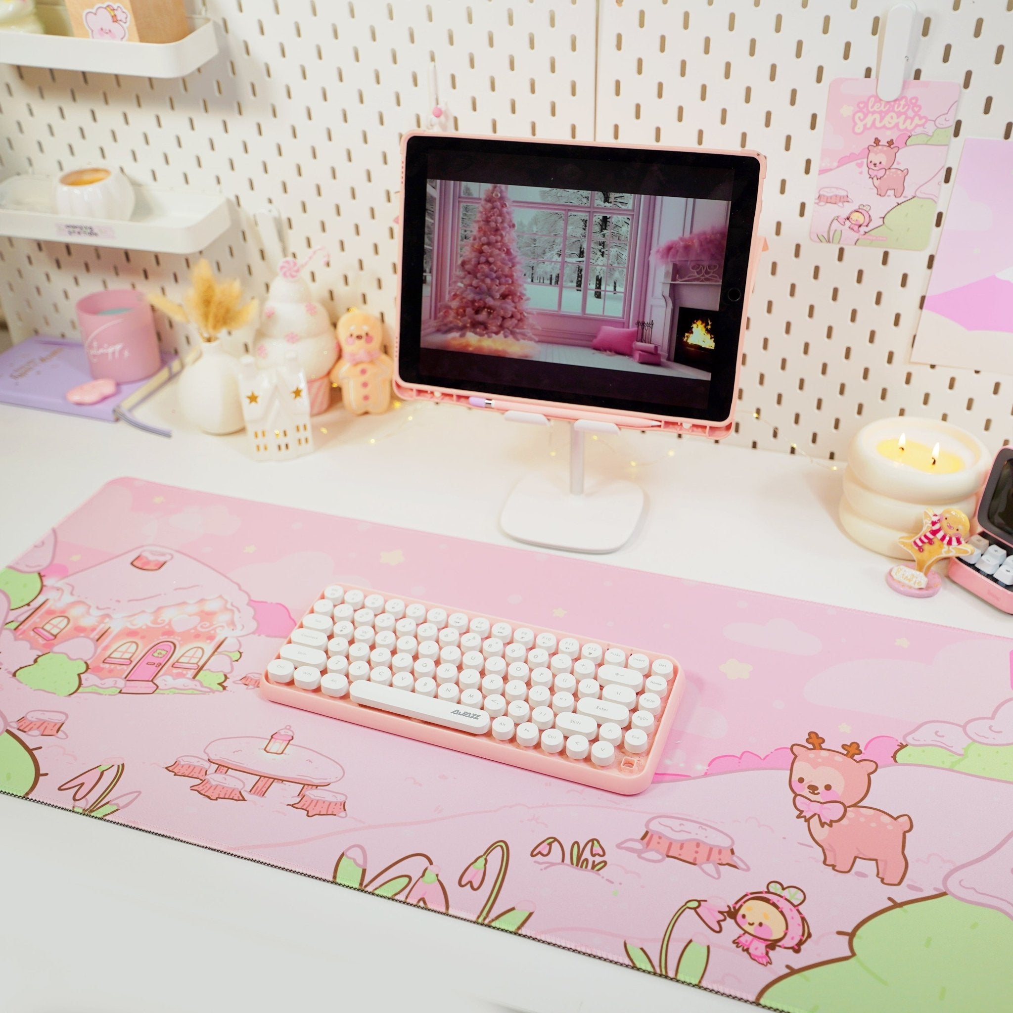 Winter Christmas Desk Mat | Cinnamon & Bumblebutt | Kawaii Pastel Desk Decor Katnipp character product