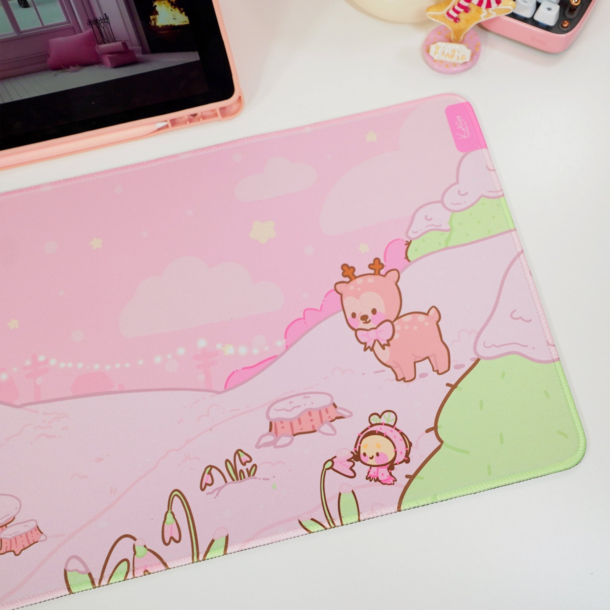 Winter Christmas Desk Mat | Cinnamon & Bumblebutt | Kawaii Pastel Desk Decor Katnipp character product