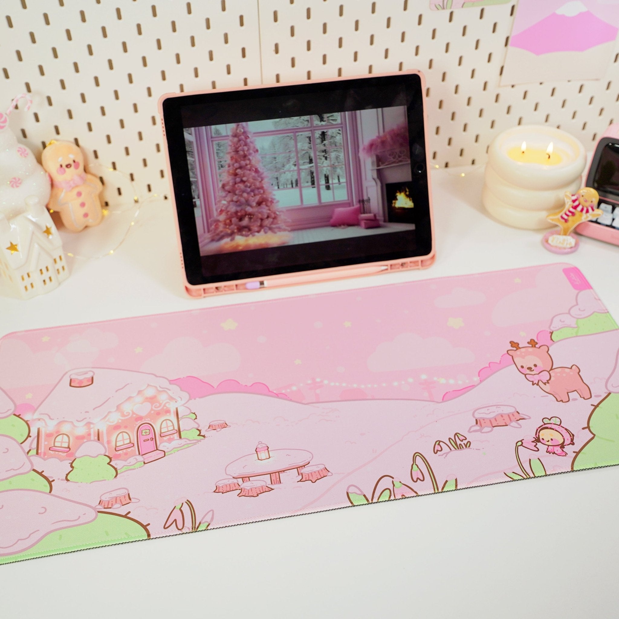 Winter Christmas Desk Mat | Cinnamon & Bumblebutt | Kawaii Pastel Desk Decor Katnipp character product