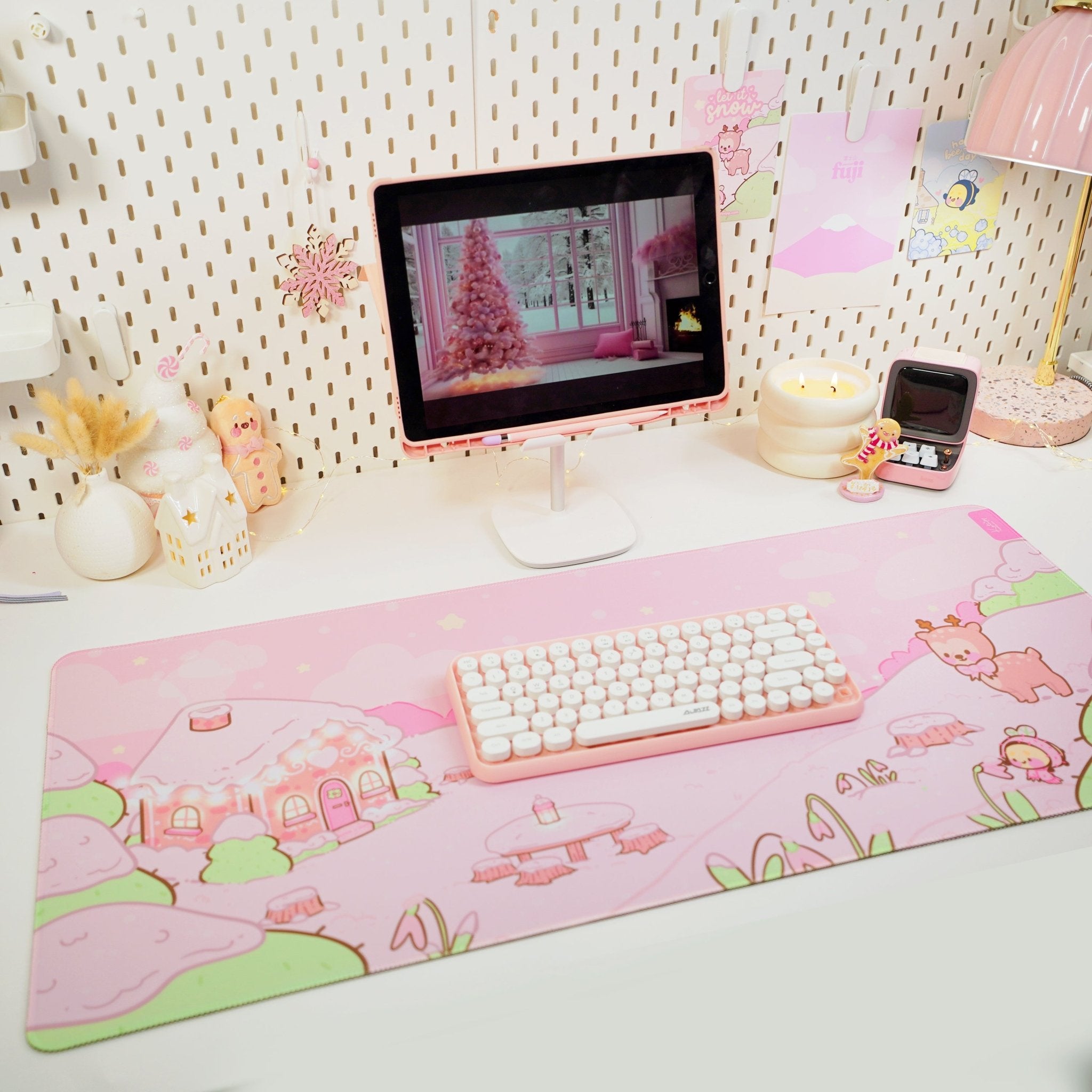 Winter Christmas Desk Mat | Cinnamon & Bumblebutt | Kawaii Pastel Desk Decor Katnipp character product