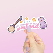 Witching for the Weekend Vinyl Sticker | Kawaii Pastel Witch Katnipp character product