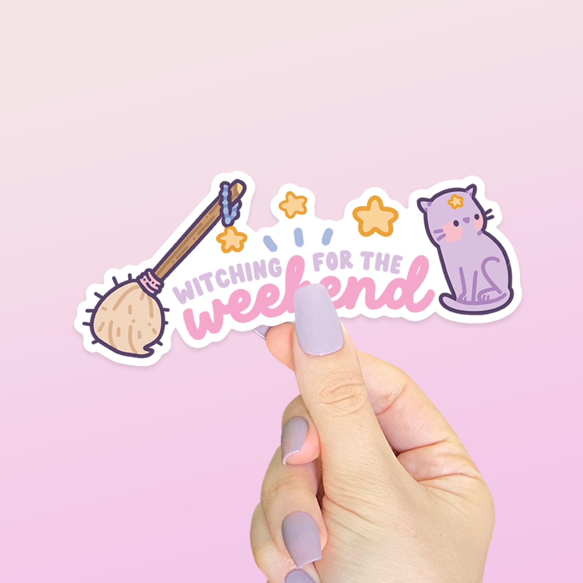 Witching for the Weekend Vinyl Sticker | Kawaii Pastel Witch Katnipp character product