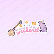 Witching for the Weekend Vinyl Sticker | Kawaii Pastel Witch Katnipp character product