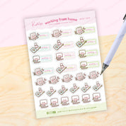 Working From Home Sticker Sheet | A6 Planner Stickers | MISC 004 Katnipp character product