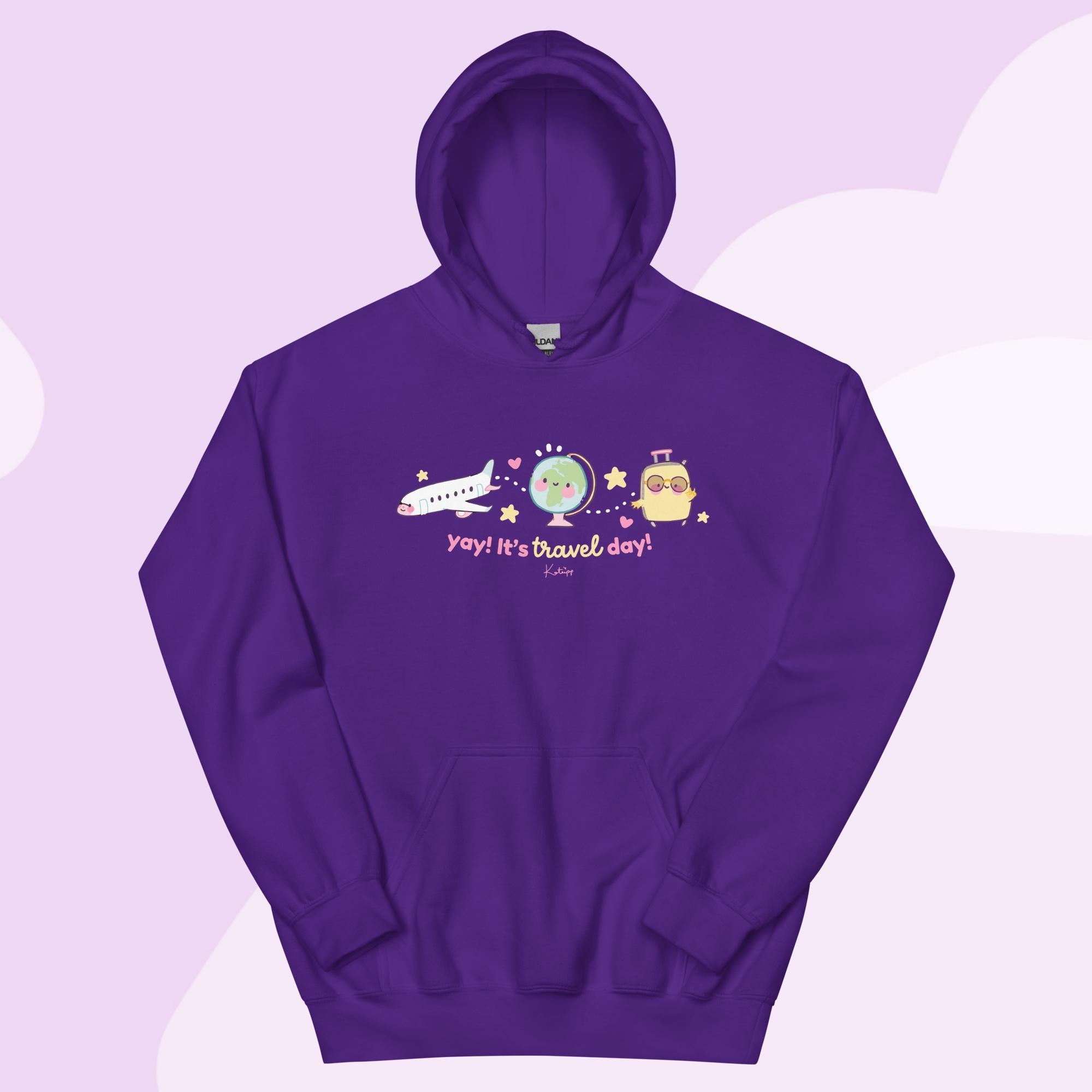 Yay! It’s Travel Day | Kawaii Travel Hoodie | Cute Pastel Adventure Hoodie Katnipp character product