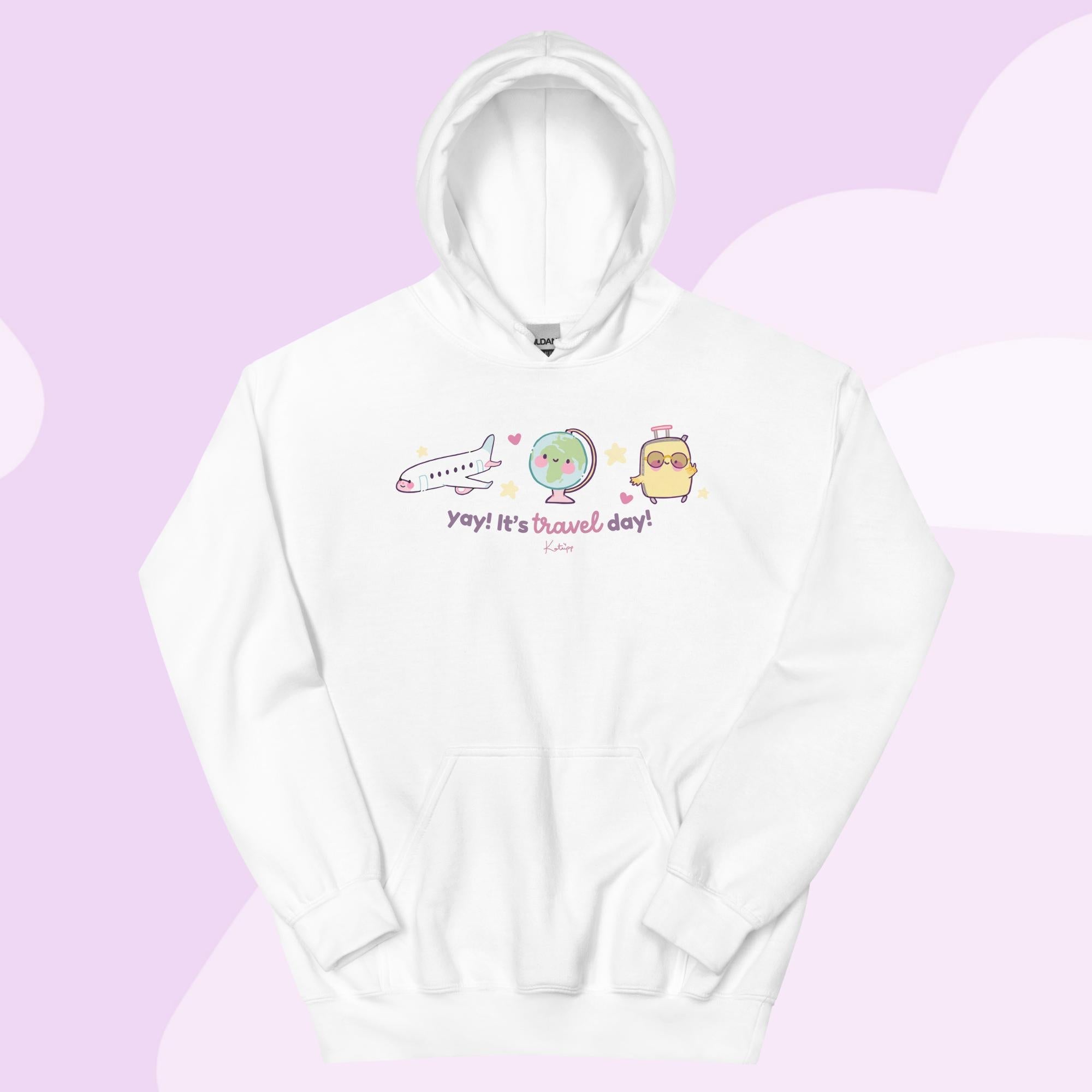 Yay! It’s Travel Day | Kawaii Travel Hoodie | Cute Pastel Adventure Hoodie Katnipp character product