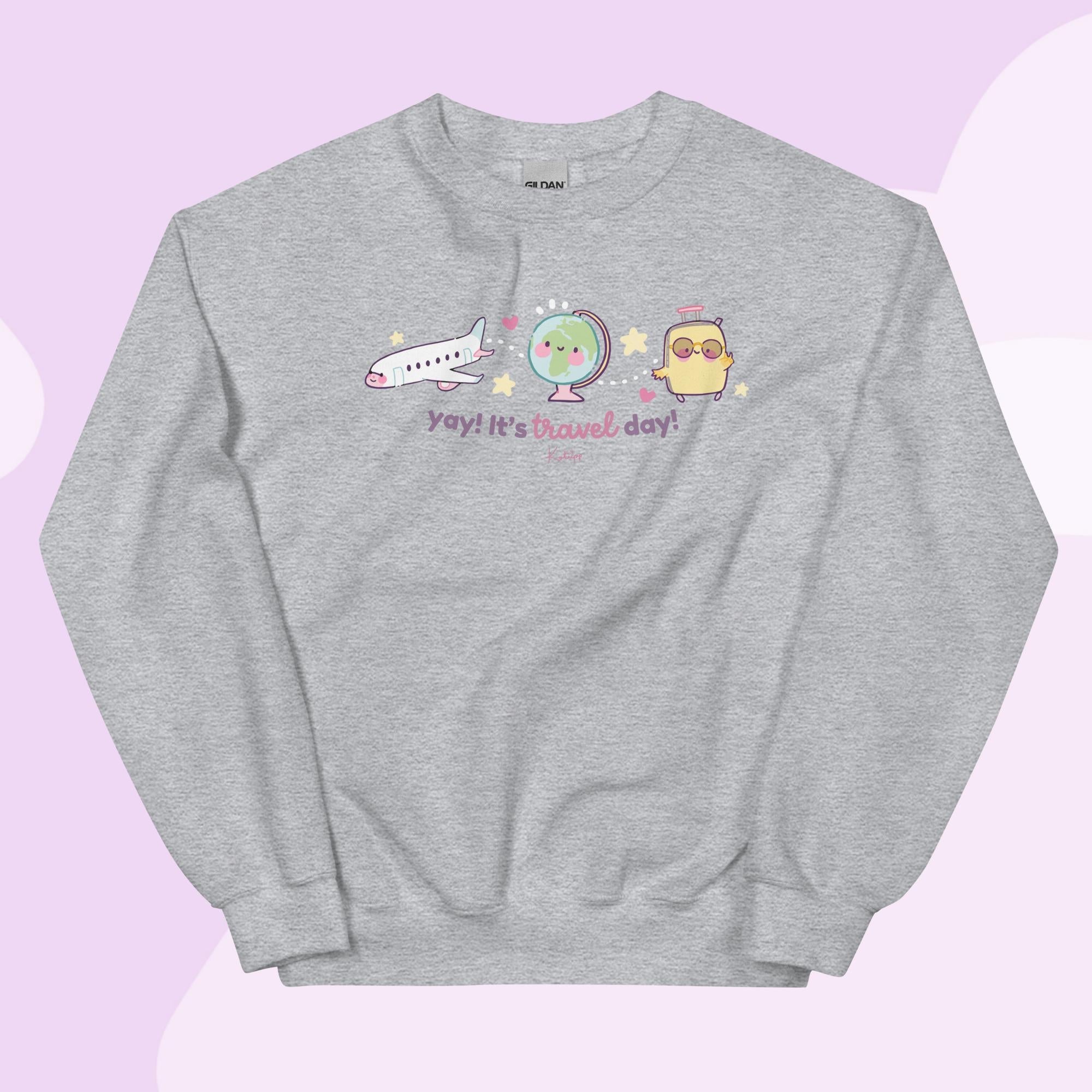 Yay! It’s Travel Day | Kawaii Travel Sweatshirt | Cute Pastel Adventure Jumper Katnipp character product