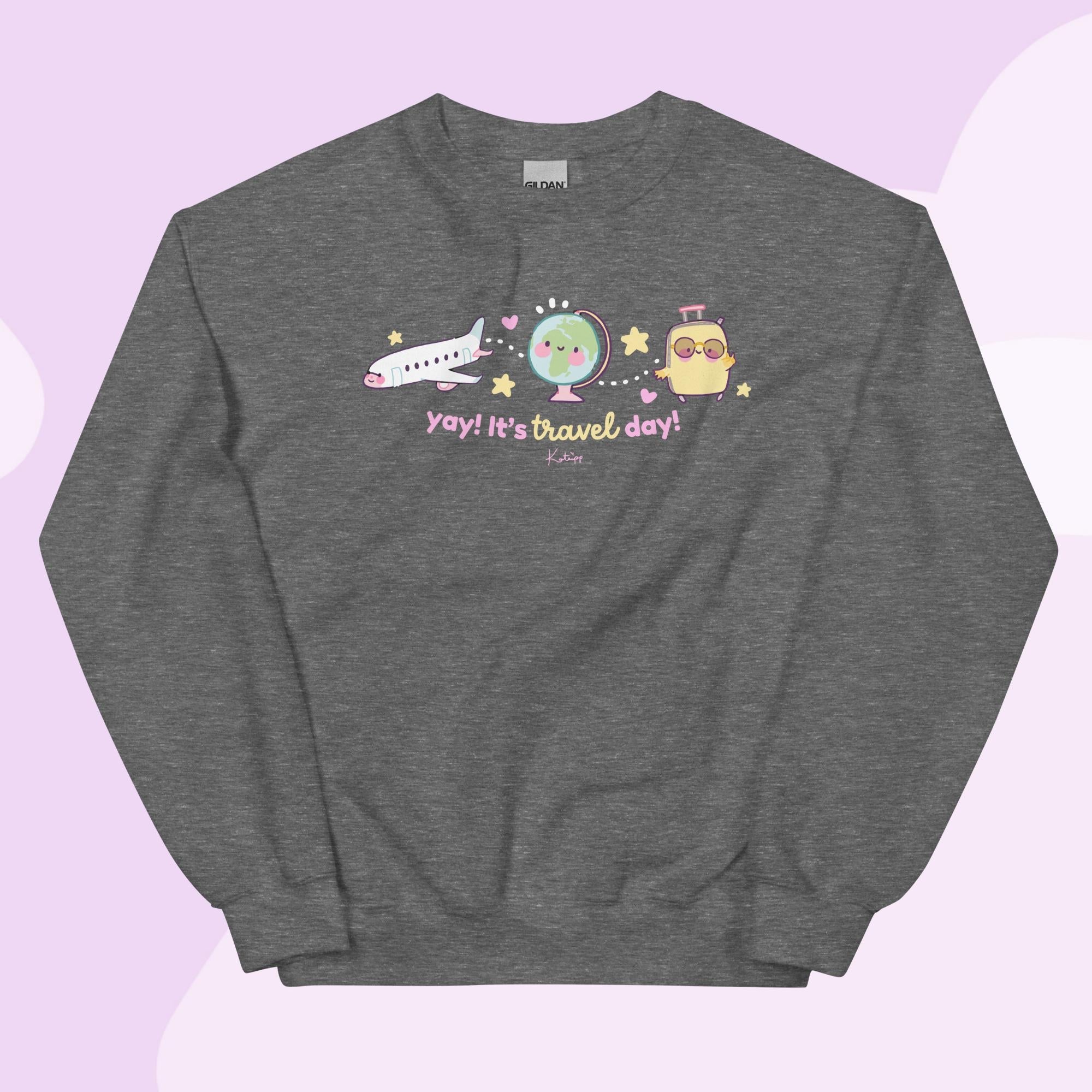 Yay! It’s Travel Day | Kawaii Travel Sweatshirt | Cute Pastel Adventure Jumper Katnipp character product