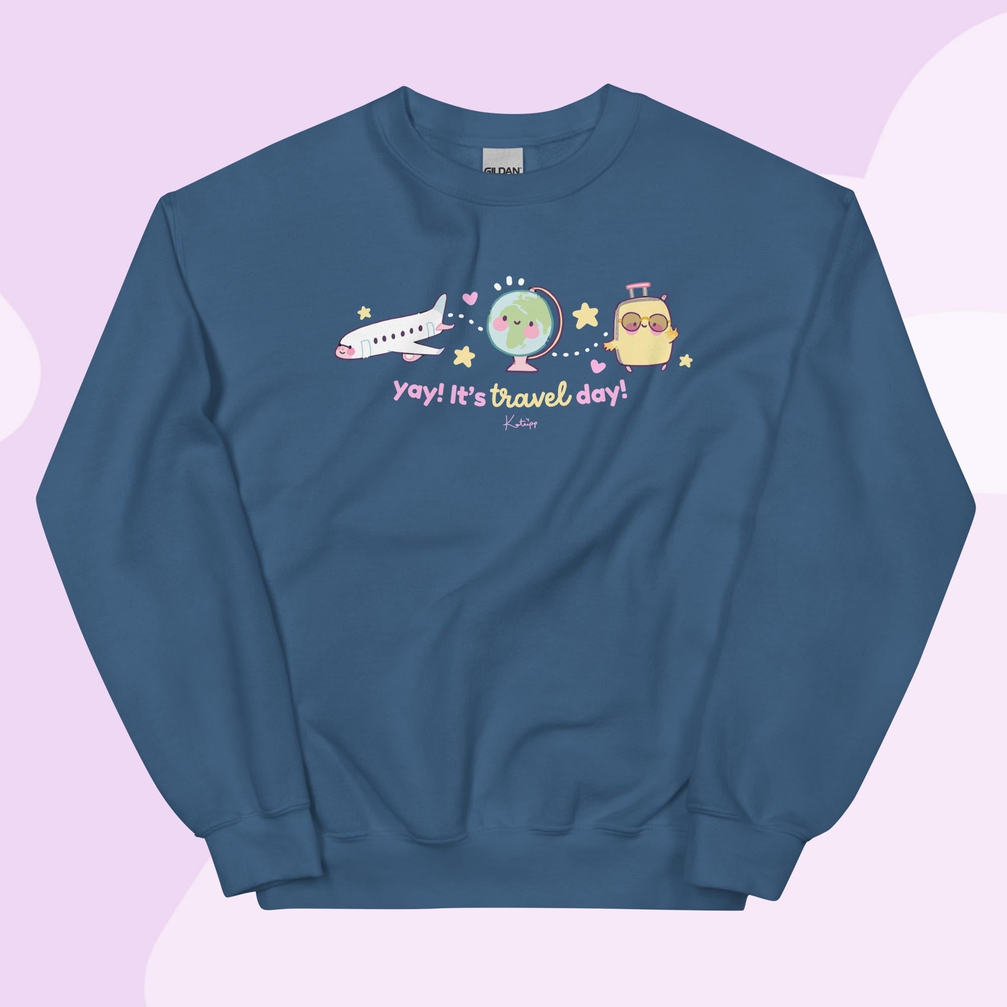 Yay! It’s Travel Day | Kawaii Travel Sweatshirt | Cute Pastel Adventure Jumper Katnipp character product