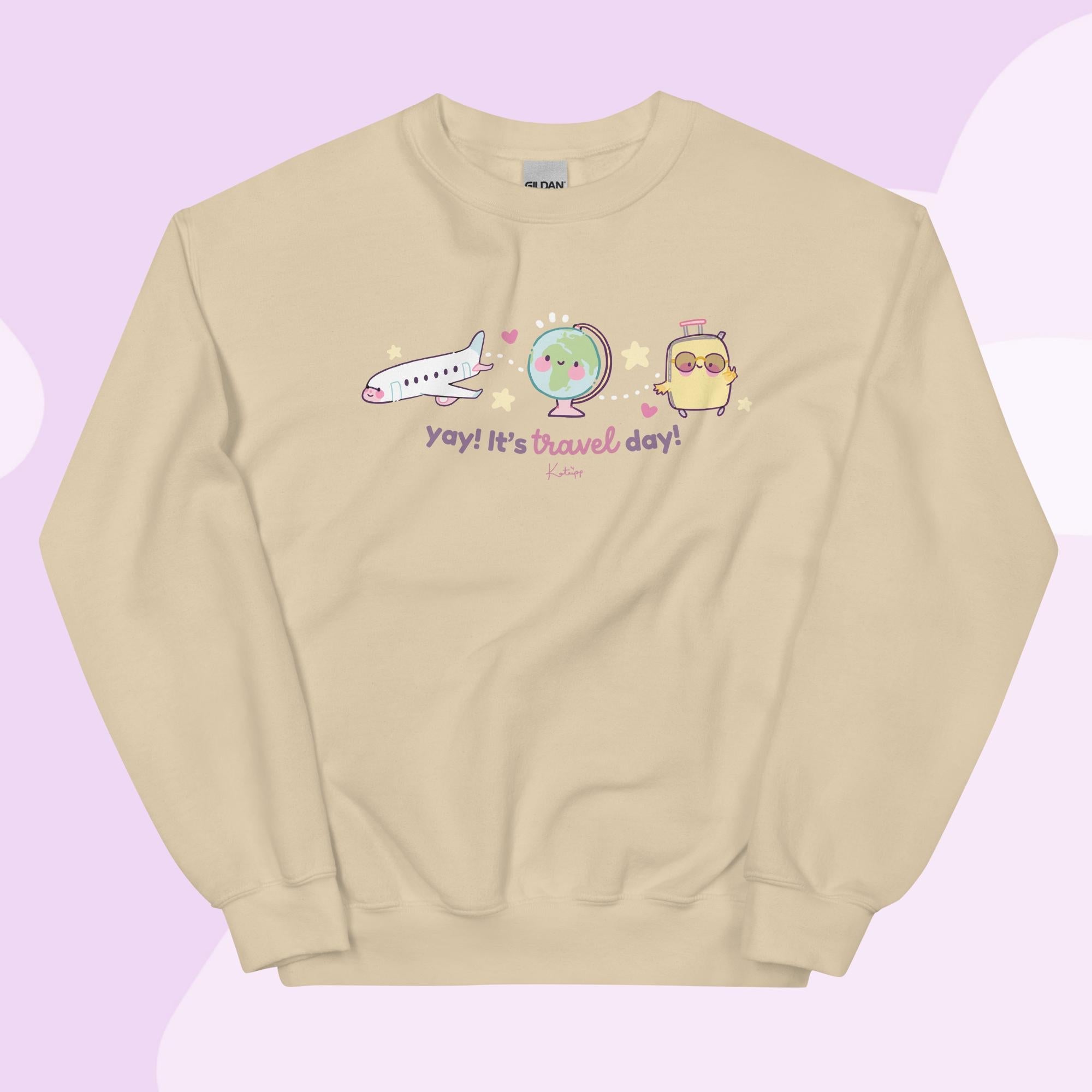 Yay! It’s Travel Day | Kawaii Travel Sweatshirt | Cute Pastel Adventure Jumper Katnipp character product