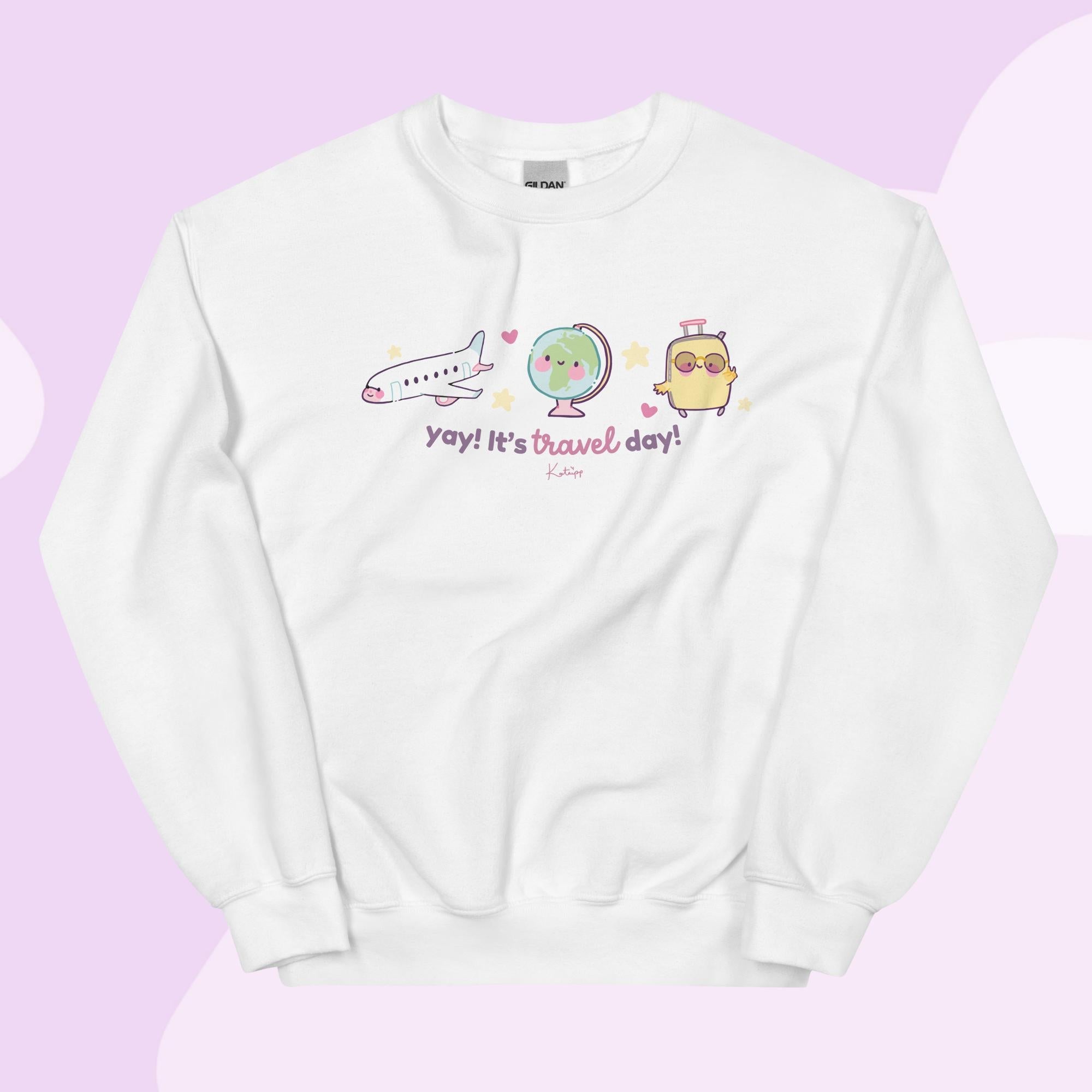 Yay! It’s Travel Day | Kawaii Travel Sweatshirt | Cute Pastel Adventure Jumper Katnipp character product