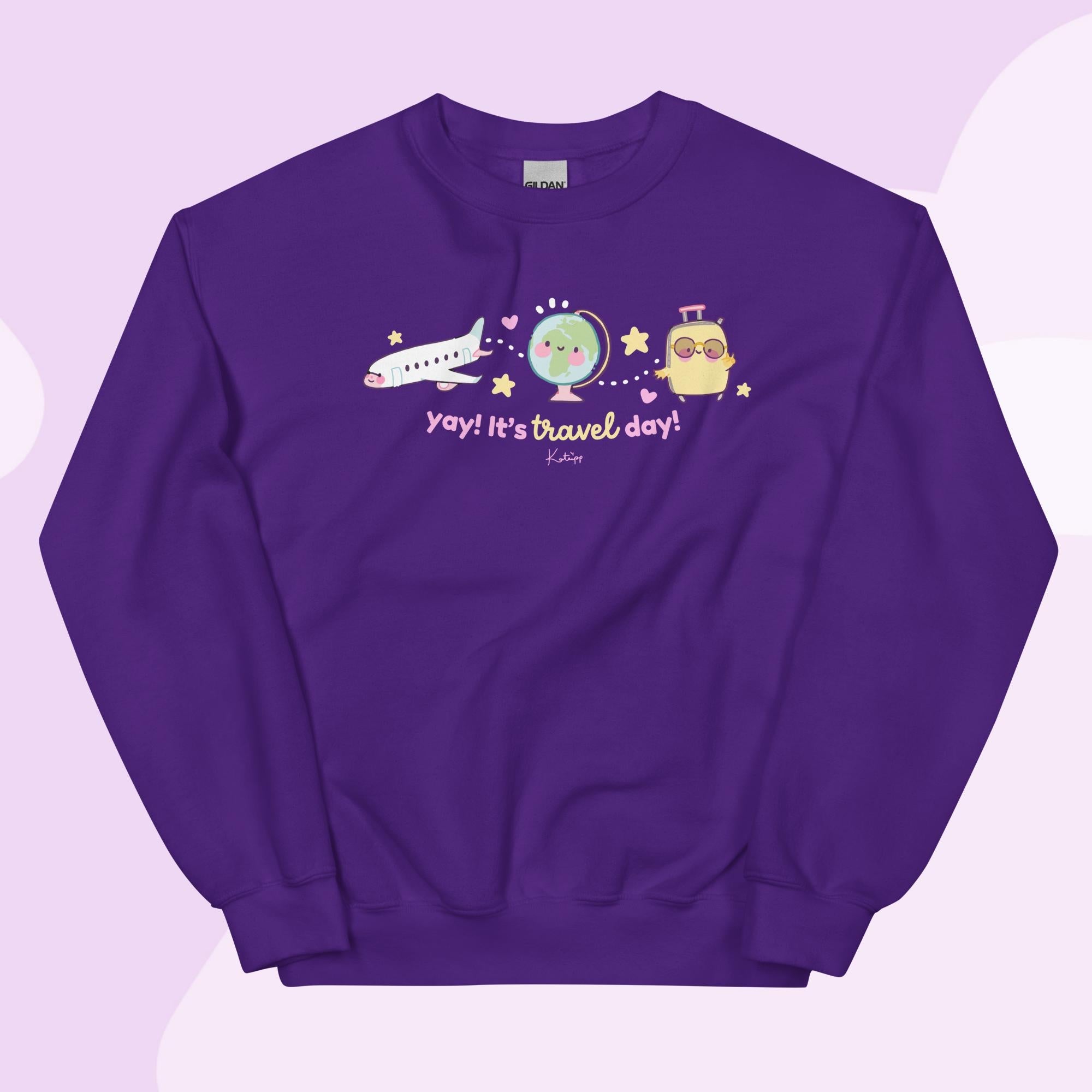 Yay! It’s Travel Day | Kawaii Travel Sweatshirt | Cute Pastel Adventure Jumper Katnipp character product