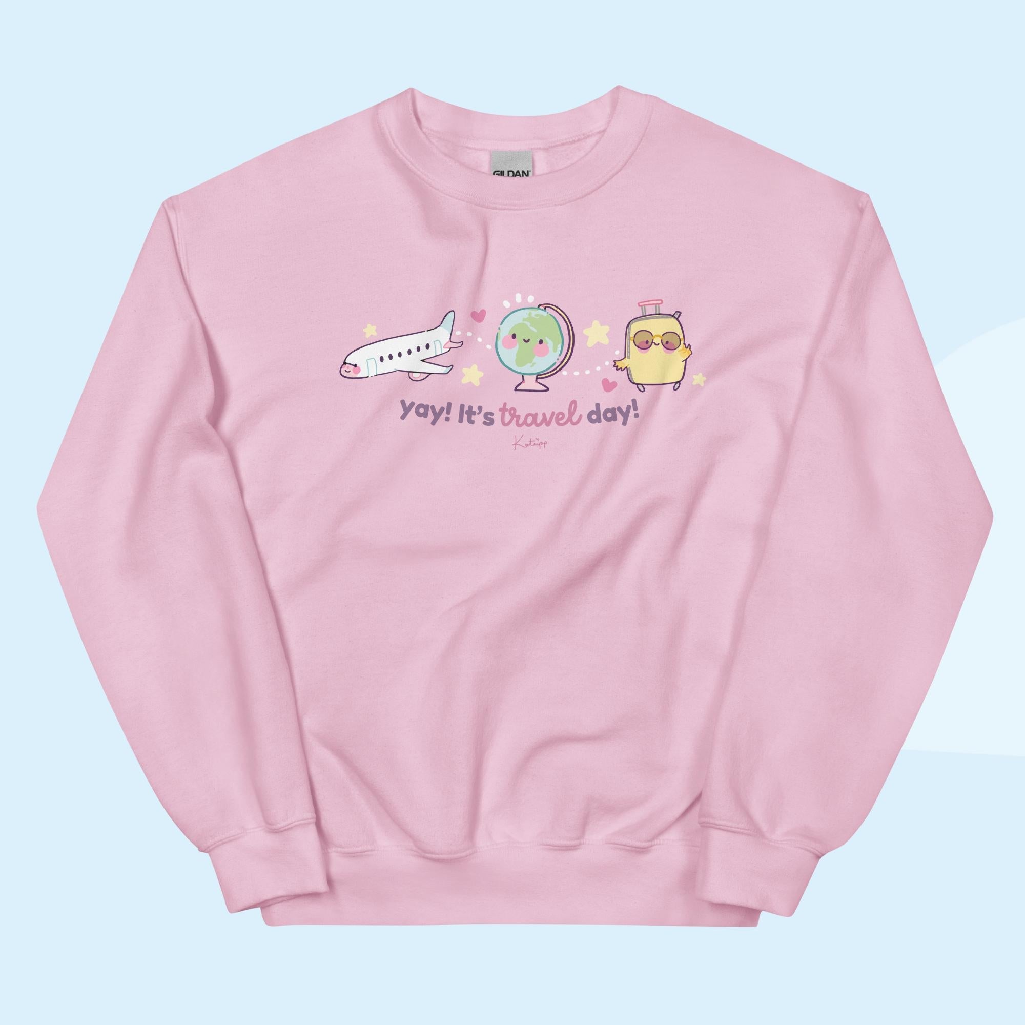 Yay! It’s Travel Day | Kawaii Travel Sweatshirt | Cute Pastel Adventure Jumper Katnipp character product