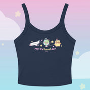 Yay! It’s Travel Day! Micro - Rib Crop Top | Kawaii Y2K Travel Tank | Wanderlust Airport Outfit | Katnipp Travel Apparel Katnipp character product