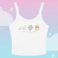 Yay! It’s Travel Day! Micro-Rib Crop Top | Kawaii Y2K Travel Tank | Wanderlust Airport Outfit | Katnipp Travel Apparel - Solid White Blend / XS