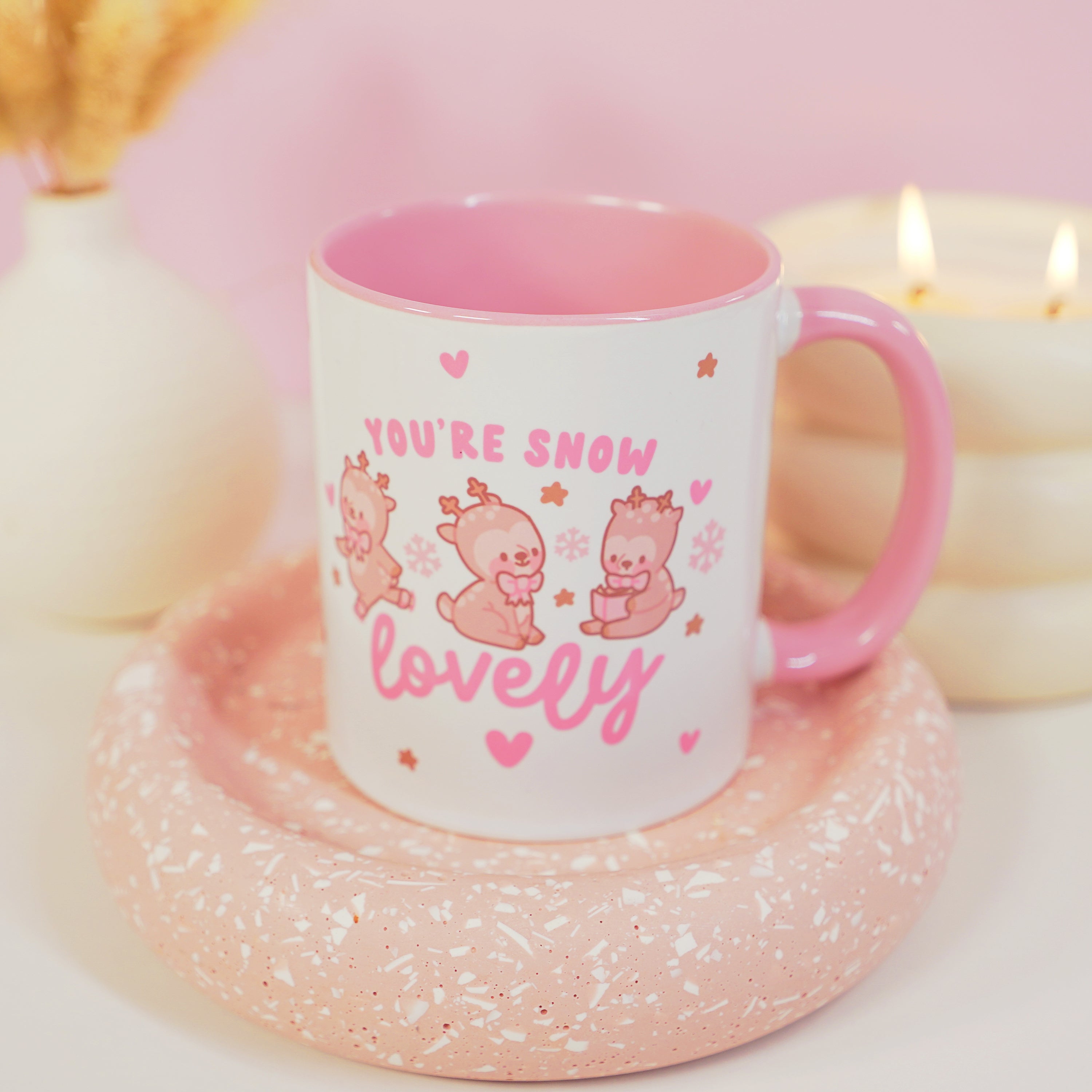 You're Snow Lovely Christmas Ceramic Mug | Kawaii Reindeer Design | Festive Cinnamon Reindeer Holiday Coffee & Hot Chocolate Mug - Katnipp Studios