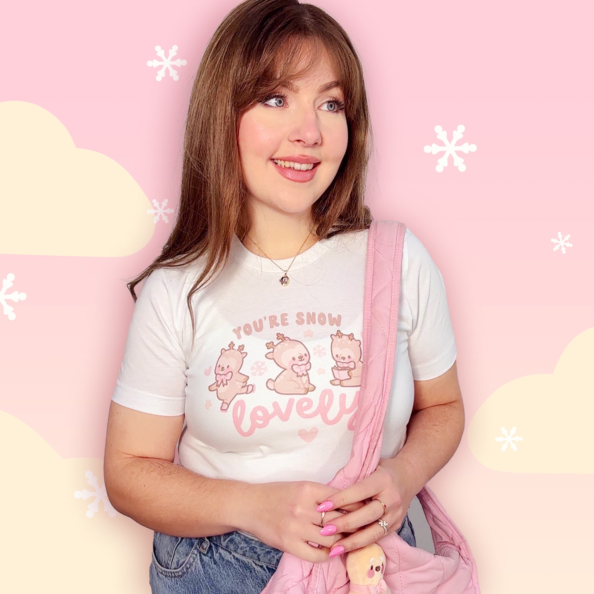 You're Snow Lovely Kawaii Reindeer Christmas T-Shirt | Cute Holiday Graphic Tee for Winter Katnipp character product