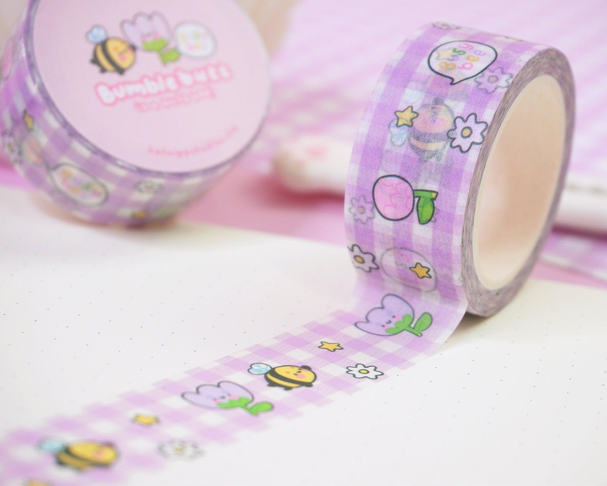Bumblebee gingham washi tape roll, 22mm wide, perfect for crafts and decorating projects, main