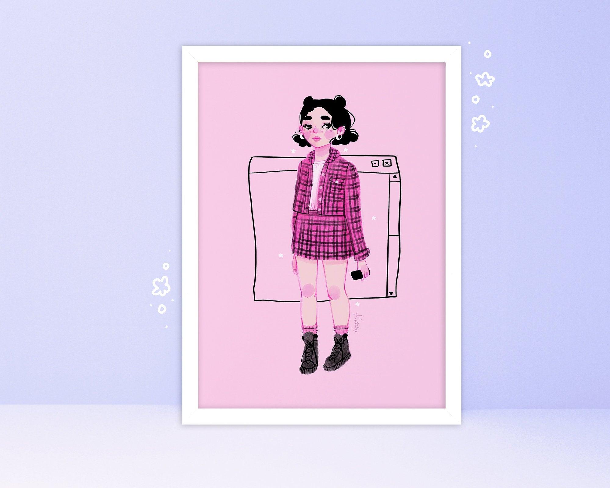 90's fashion art print on high-quality paper, various sizes, packaged with care, secondary