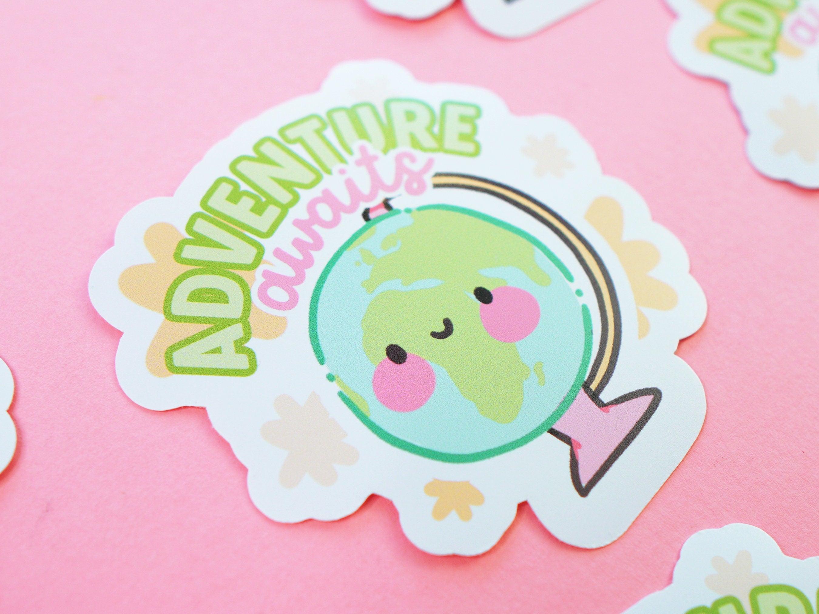 Adventure Awaits Kawaii Globe Sticker | Travel Reminder Die-Cut Vinyl Decal - Katnipp Studios