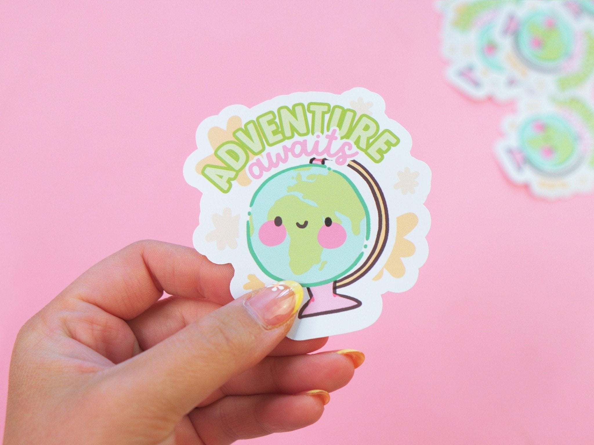 Adventure Awaits Kawaii Vinyl Die Cut Sticker | Cute Wanderlust Travel Sticker Katnipp character product