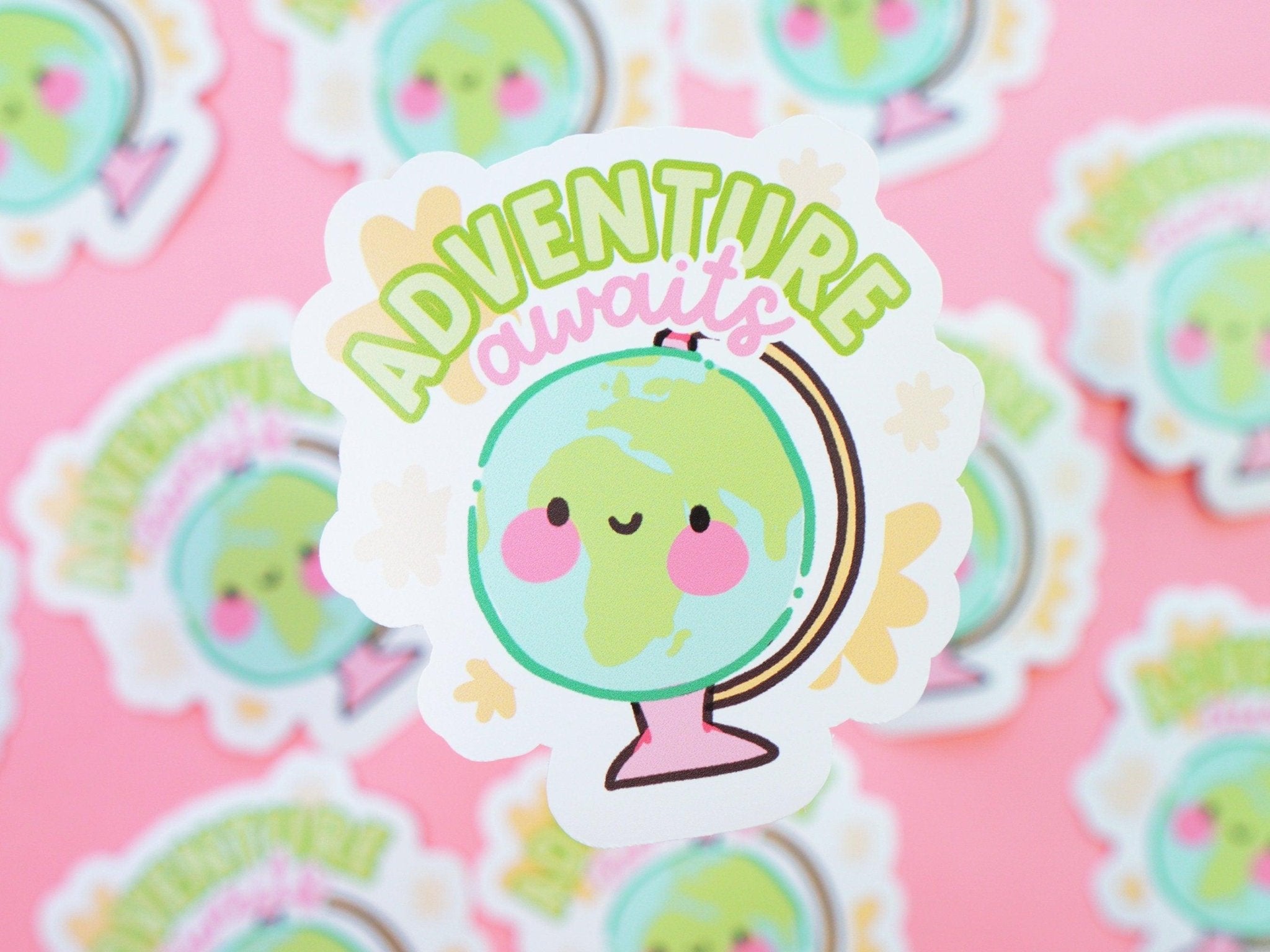 Adventure Awaits Kawaii Vinyl Die Cut Sticker | Cute Wanderlust Travel Sticker Katnipp character product