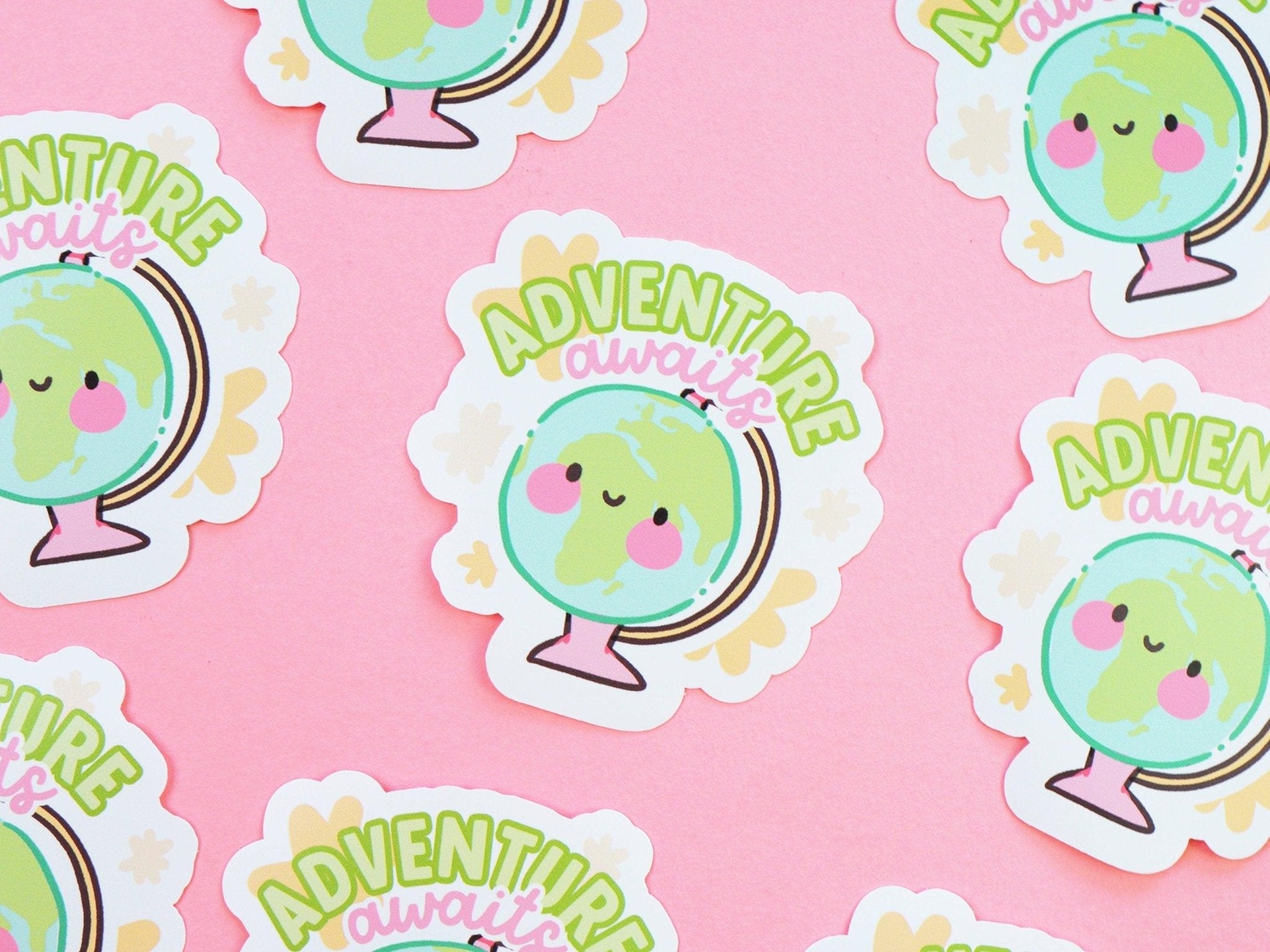 Adventure Awaits Kawaii Vinyl Die Cut Sticker | Cute Wanderlust Travel Sticker Katnipp character product