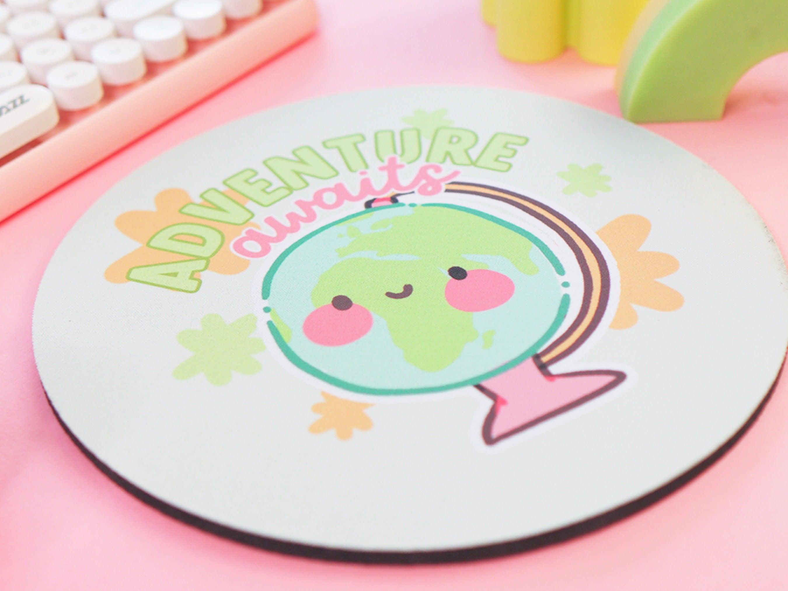 Adventure Awaits Travel Lover Mouse Pad and Mouse Mat - Hand-Printed Desk Accessories - Danish Pastel Aesthetic - Neoprene Rubber and Polyester - Katnipp Studio, secondary