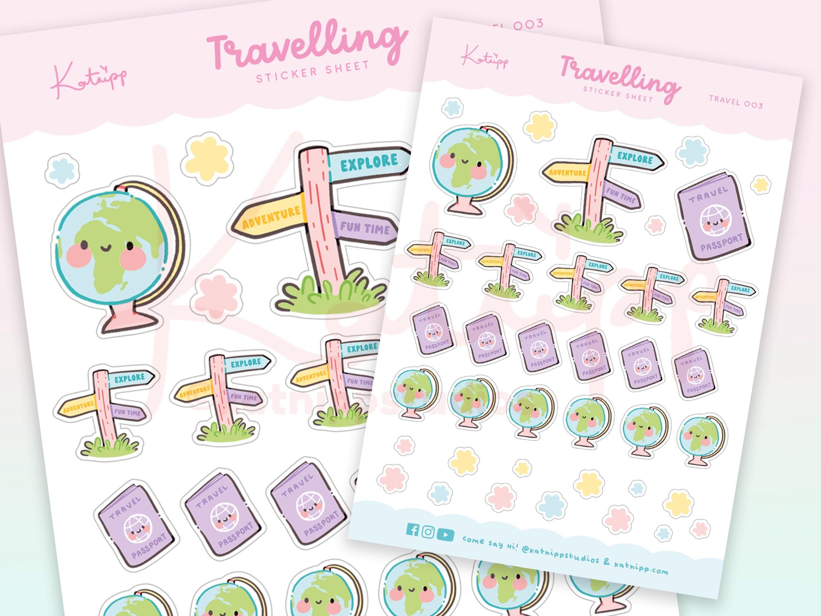 Kawaii Travel Adventure Planner Stickers - Handmade pastel stickers for planners and journals by Katnipp Studios, secondary