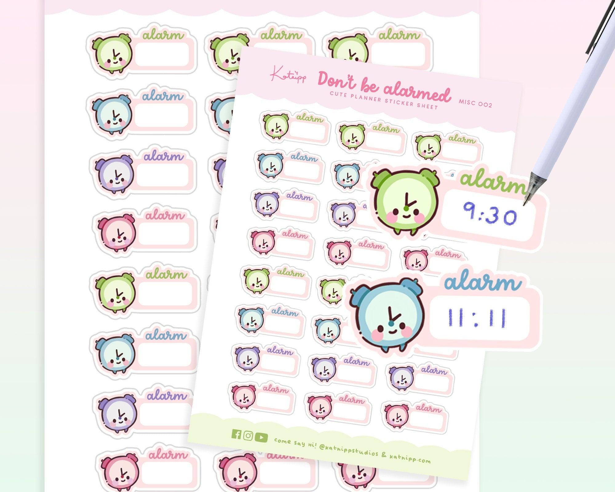 Alarm Clock Reminder Stickers | Kawaii Time Tracker for Planners | MISC 002 Katnipp character product