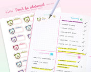 Alarm Clock Reminder Stickers | Kawaii Time Tracker for Planners | MISC 002 Katnipp character product