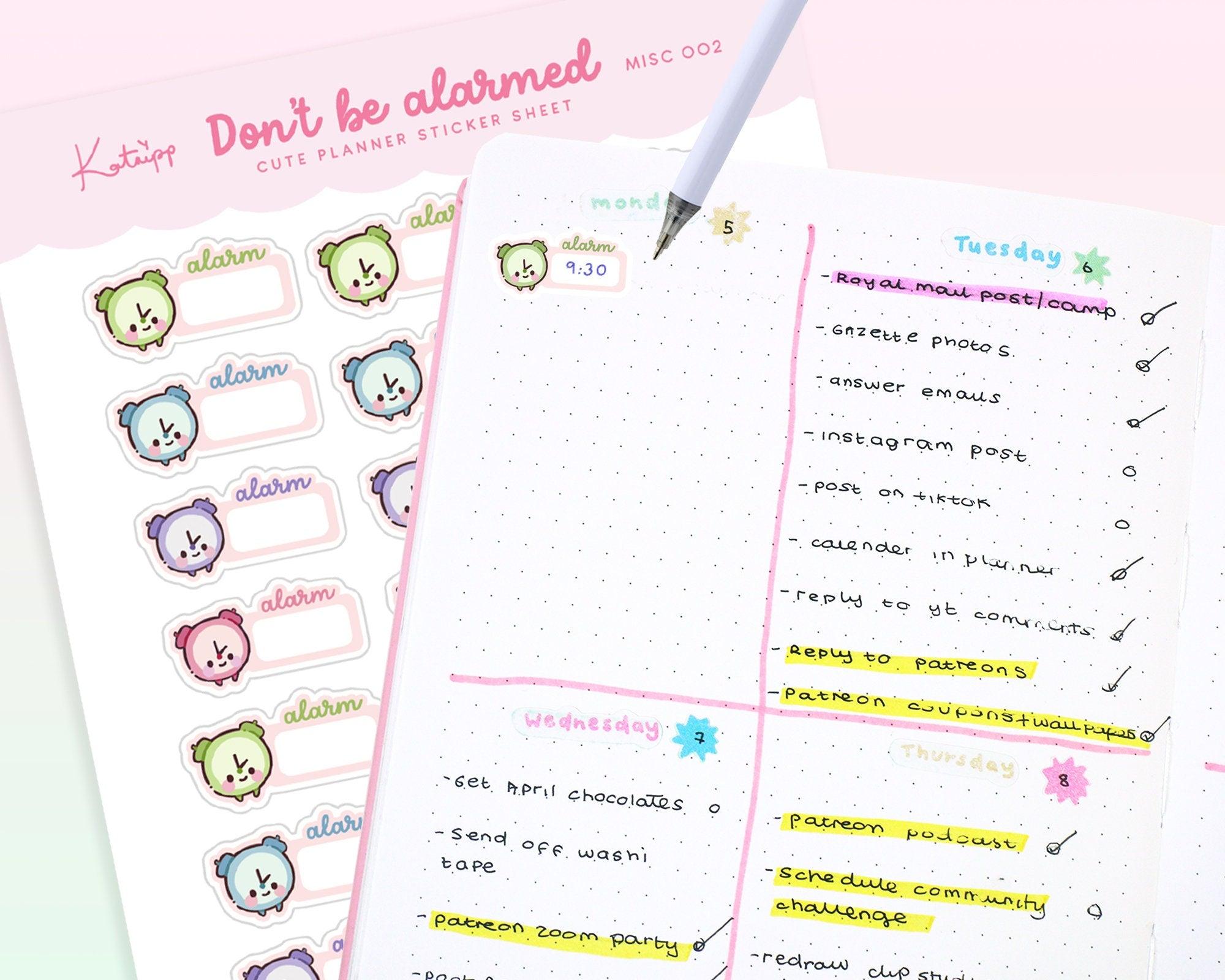 Alarm Clock Reminder Stickers | Kawaii Time Tracker for Planners | MISC 002 Katnipp character product