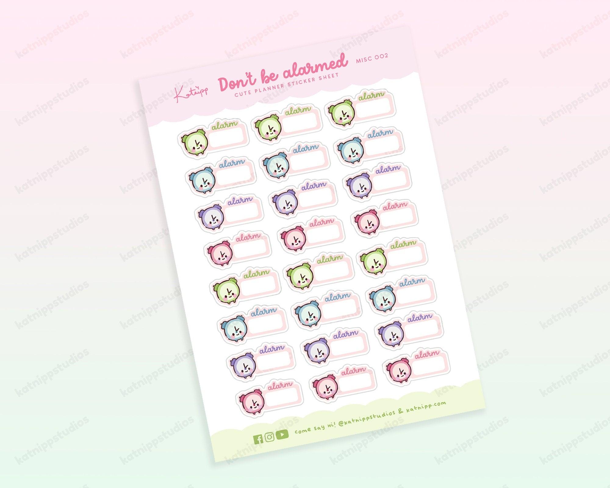 Alarm Clock Reminder Stickers | Kawaii Time Tracker for Planners | MISC 002 Katnipp character product