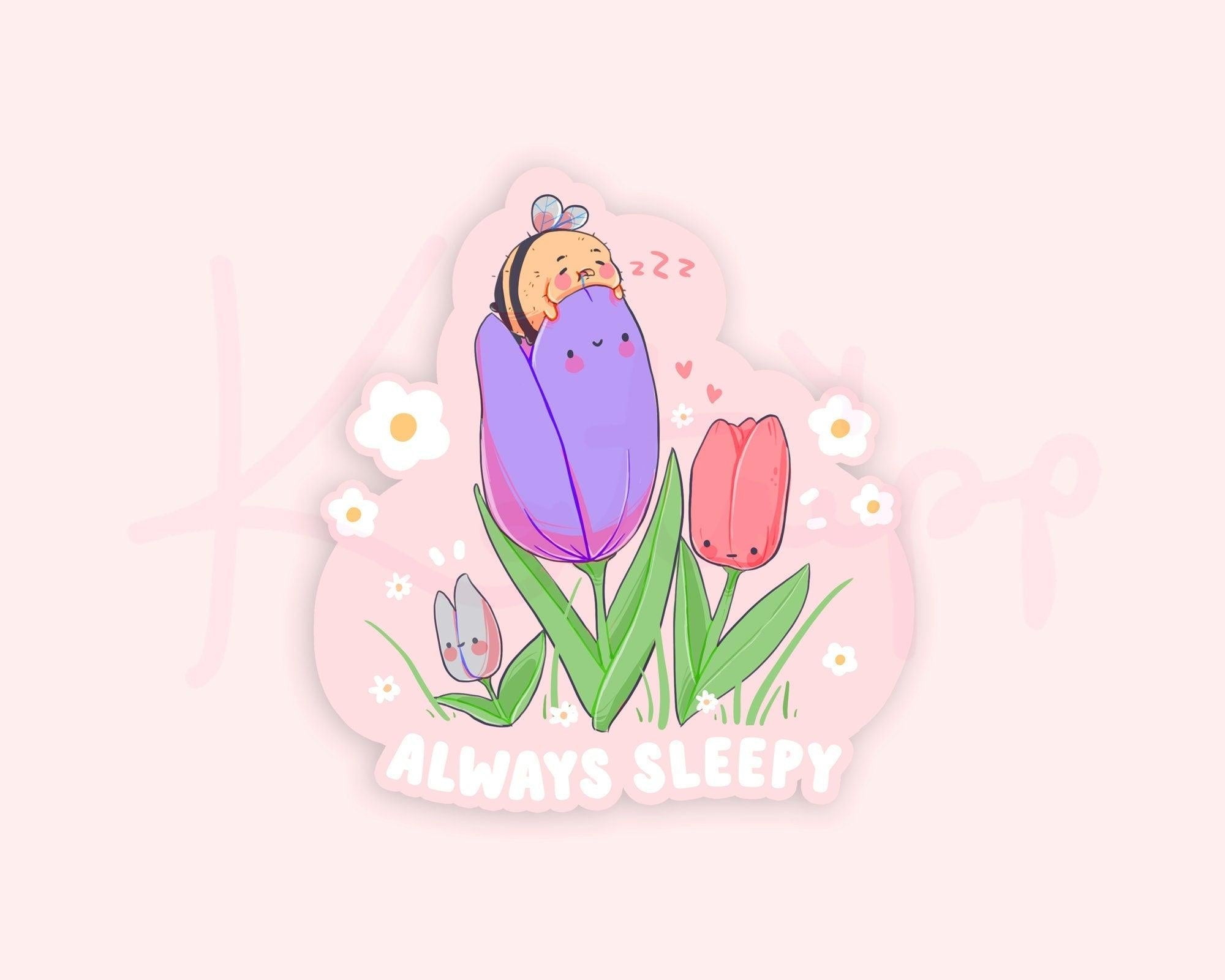 Always Sleepy Bumblebutt Bee Die-Cut Vinyl Sticker | Kawaii Waterproof Sticker for Journals & Laptops - Katnipp Studios