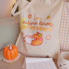 Autumn Leaves and Coffee Please Tote Bag | Kawaii Pumpkin Design | Eco-Friendly Fall & Winter Accessory - Katnipp Studios