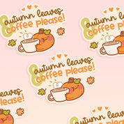 Autumn Leaves & Coffee Vinyl Sticker | Kawaii Pumpkin Quote Katnipp character product