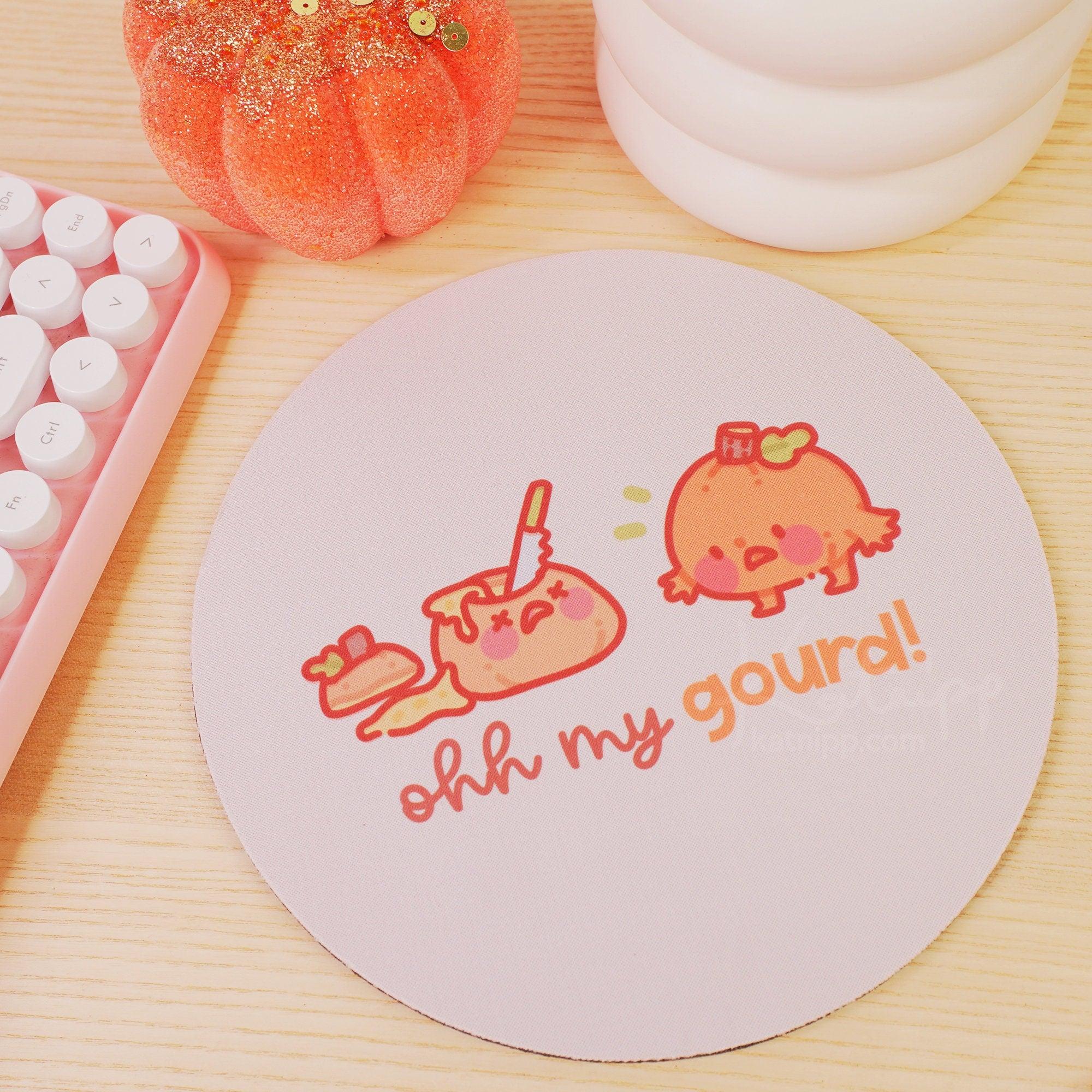 Ohh My Gourd Mouse Pad - Hand-printed kawaii desk accessory from Katnipp for autumn decor, main